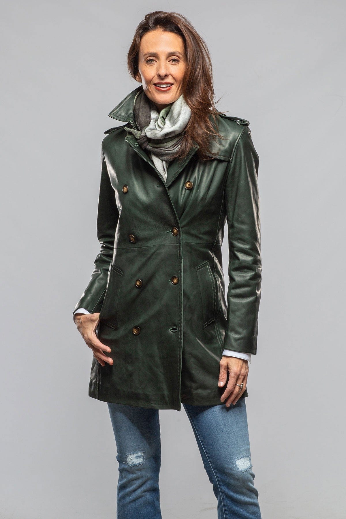 Axel's Florence Collection Teresa Leather Trench In Forest