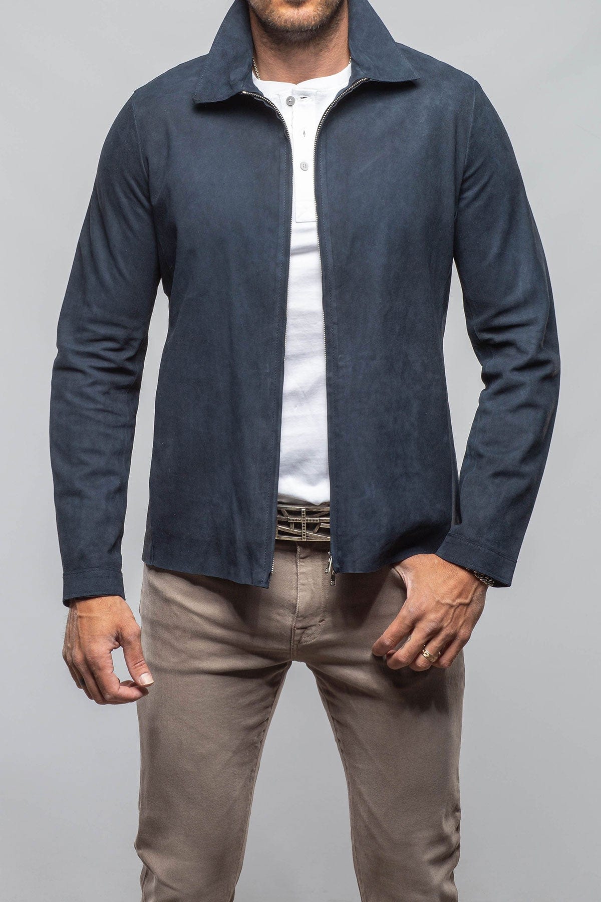 The Don II Suede Zip Jacket In Navy - AXEL'S
