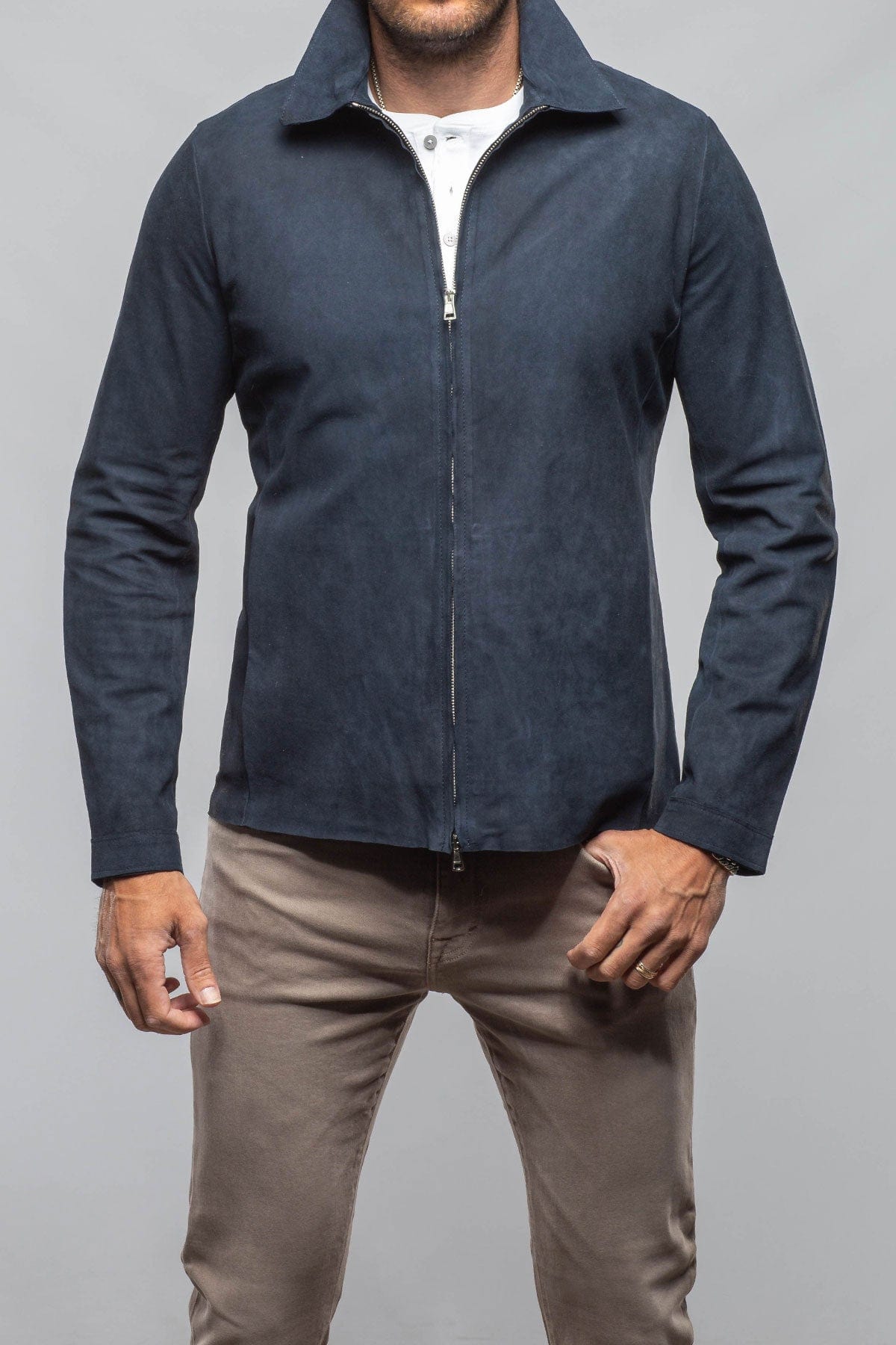 The Don II Suede Zip Jacket In Navy - AXEL'S