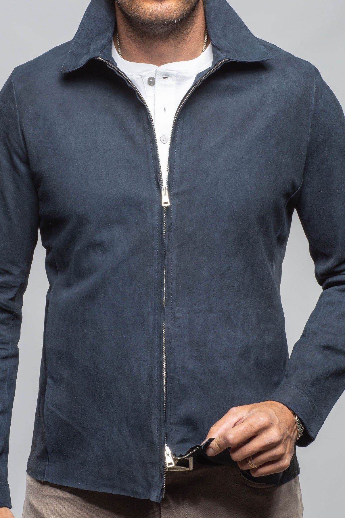 The Don II Suede Zip Jacket In Navy - AXEL'S