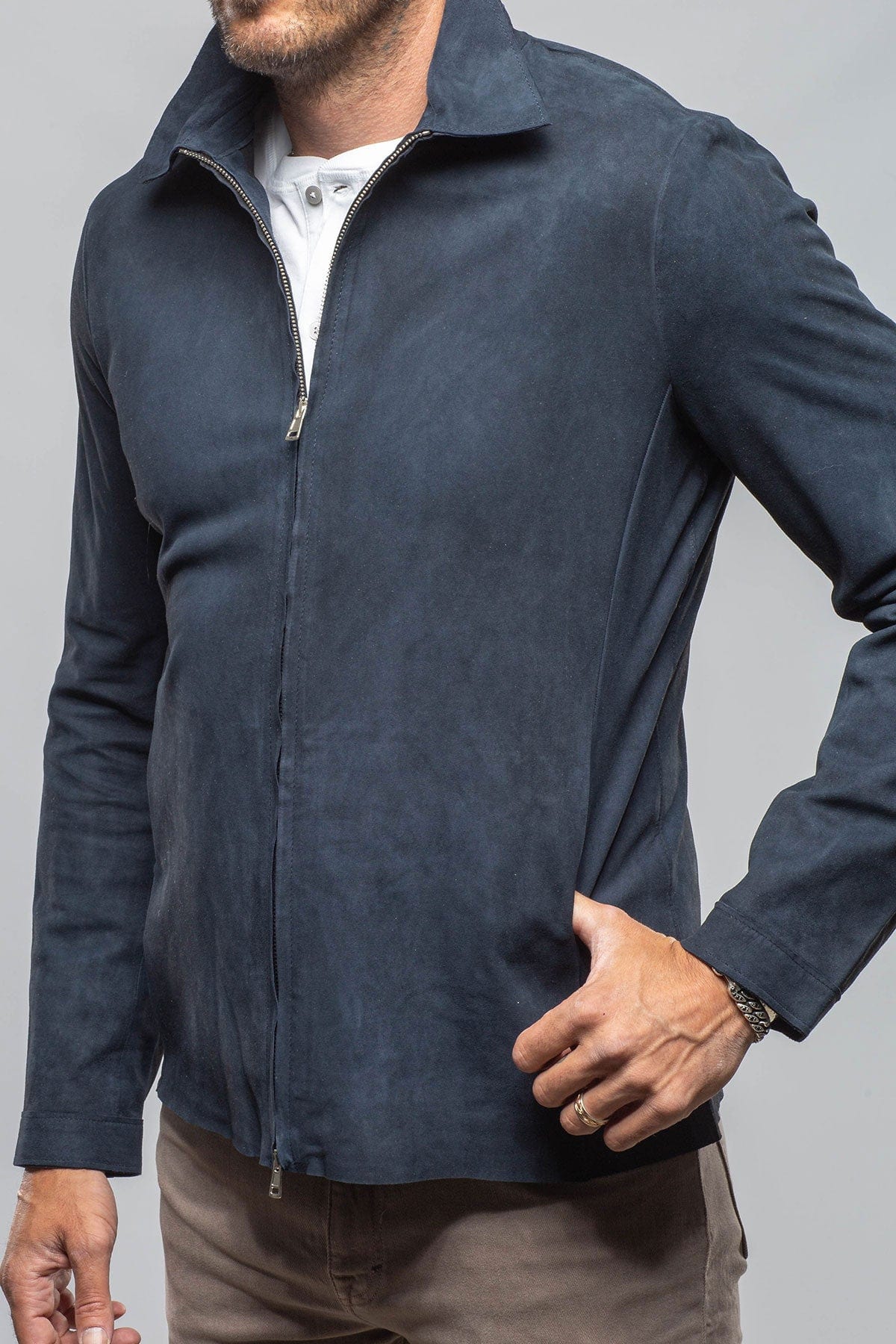 The Don II Suede Zip Jacket In Navy - AXEL'S