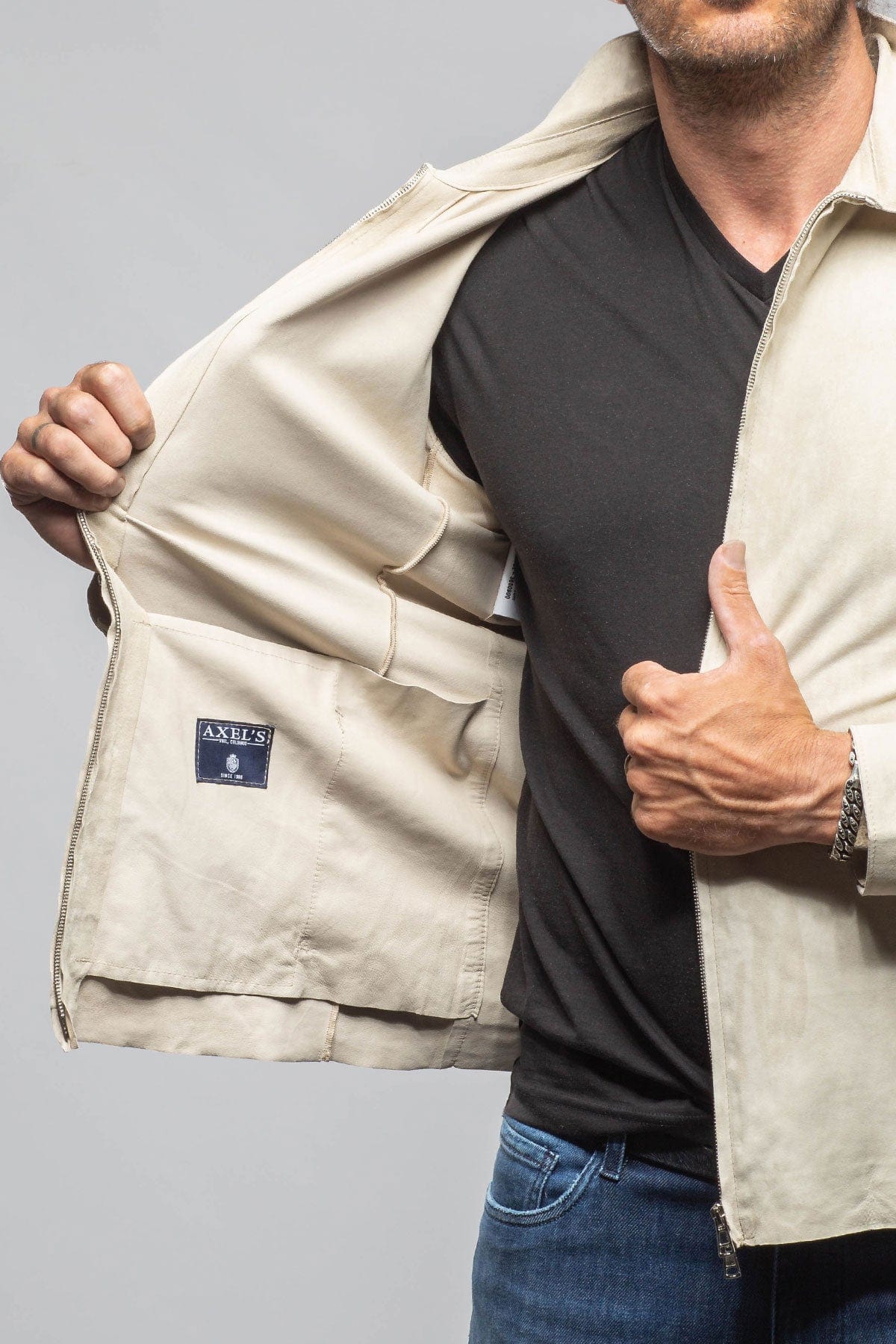 Axel's Florence Collection The Don II Suede Zip Jacket In Taupe