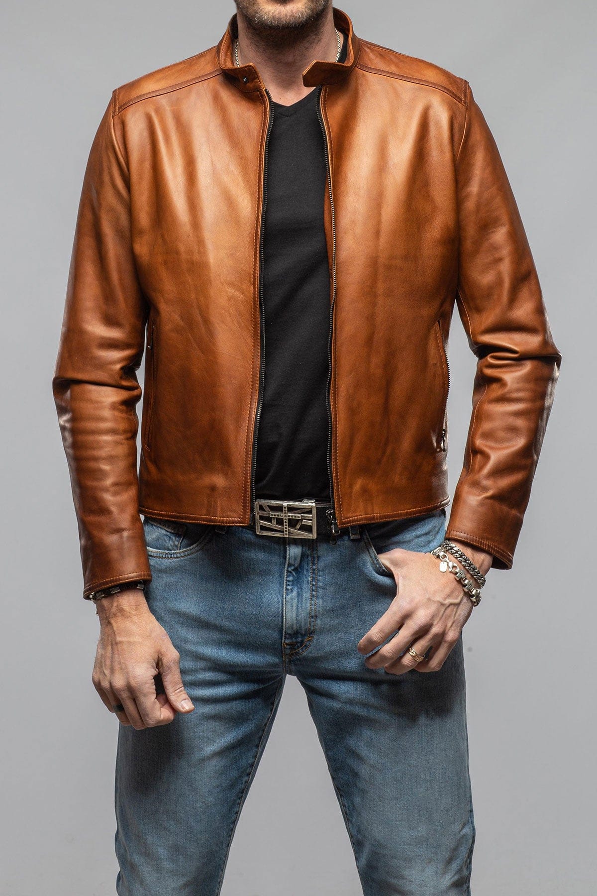 Axel's Florence Collection Tomas Nappa Moto In Whiskey Mens - Outerwear - Leather