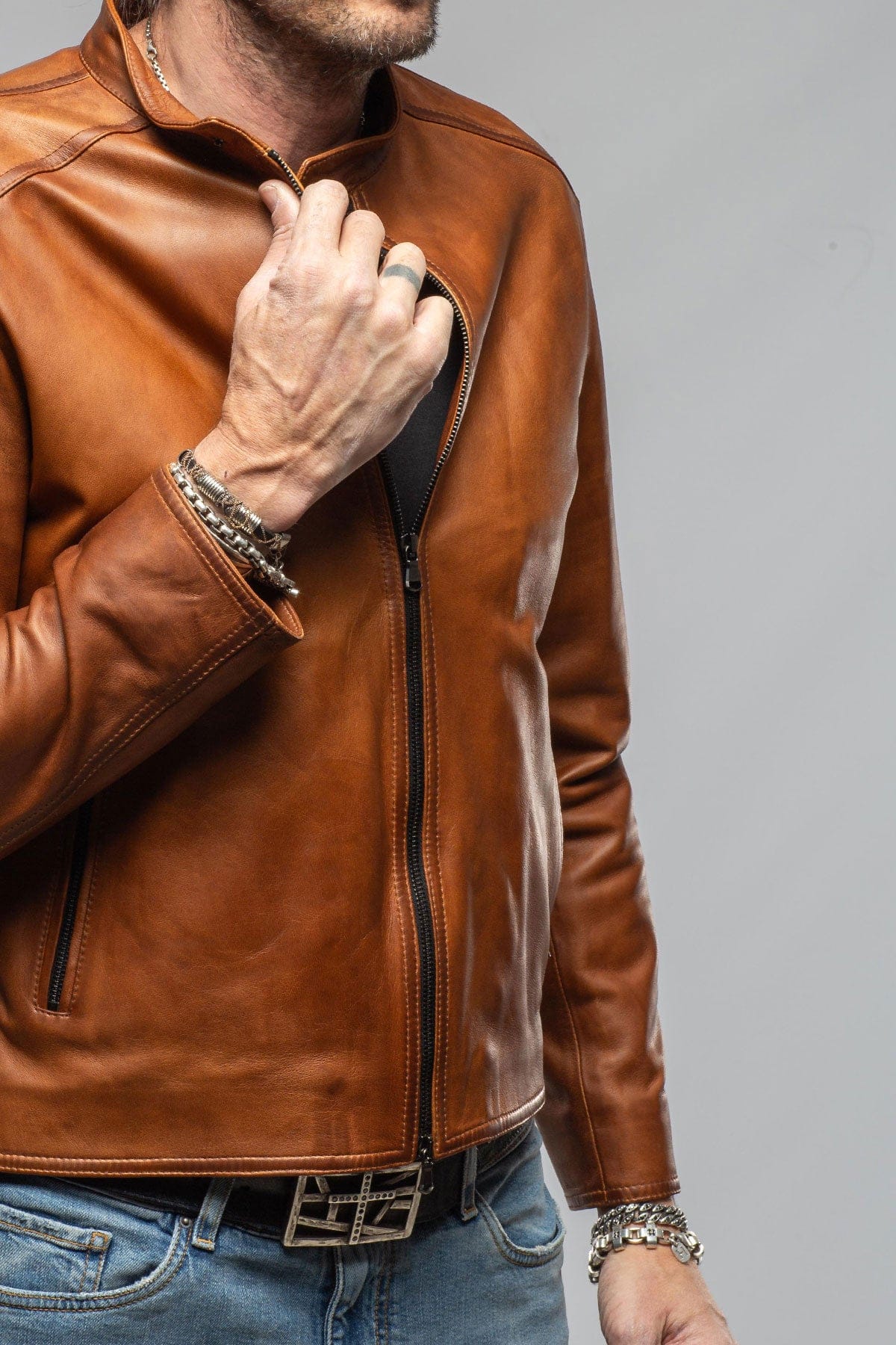 Axel's Florence Collection Tomas Nappa Moto In Whiskey Mens - Outerwear - Leather