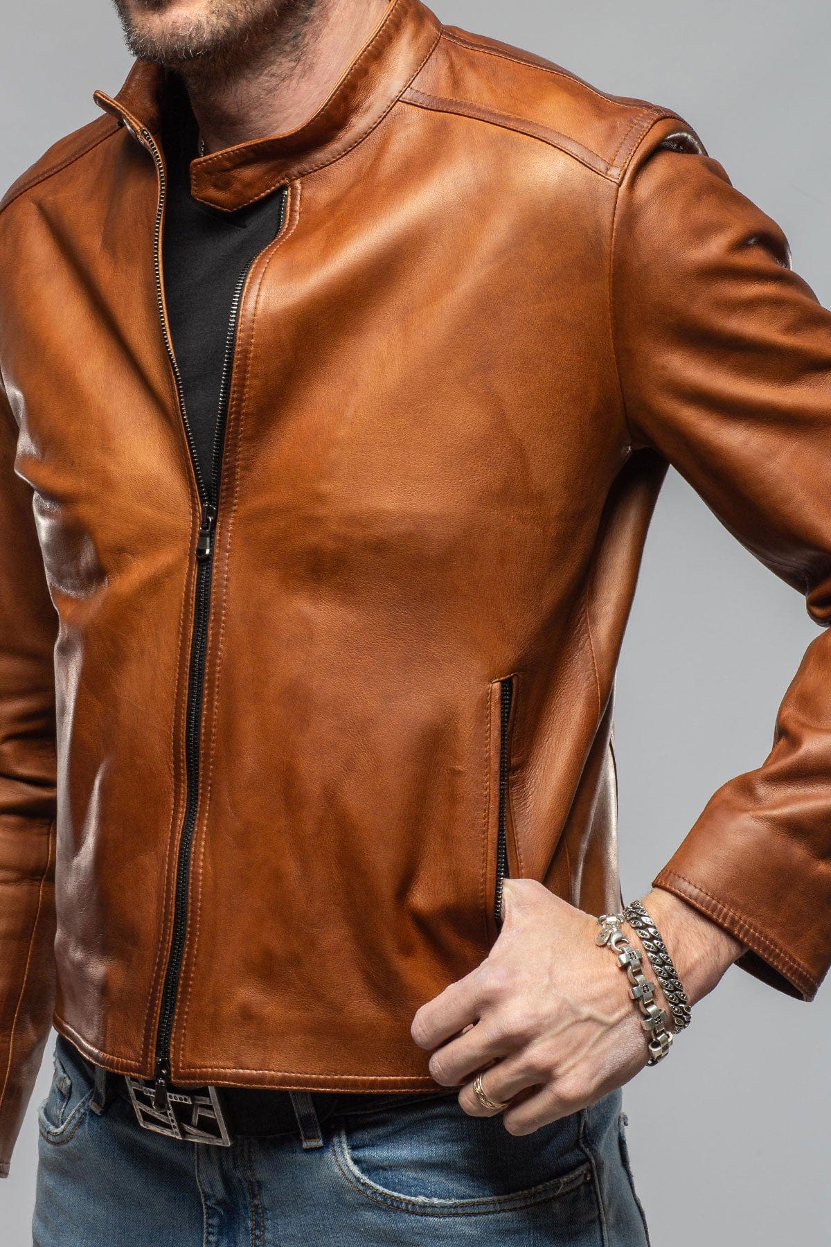 Axel's Florence Collection Tomas Nappa Moto In Whiskey Mens - Outerwear - Leather