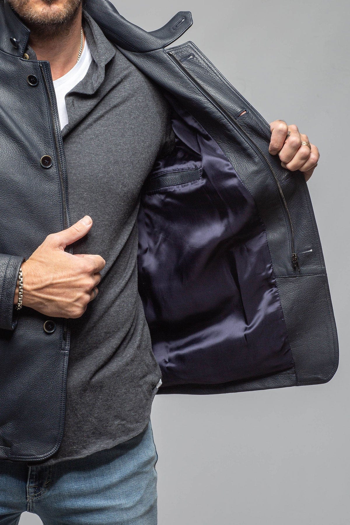 Axel's Florence Collection Venice Deerskin Jacket In Blue | Axel's