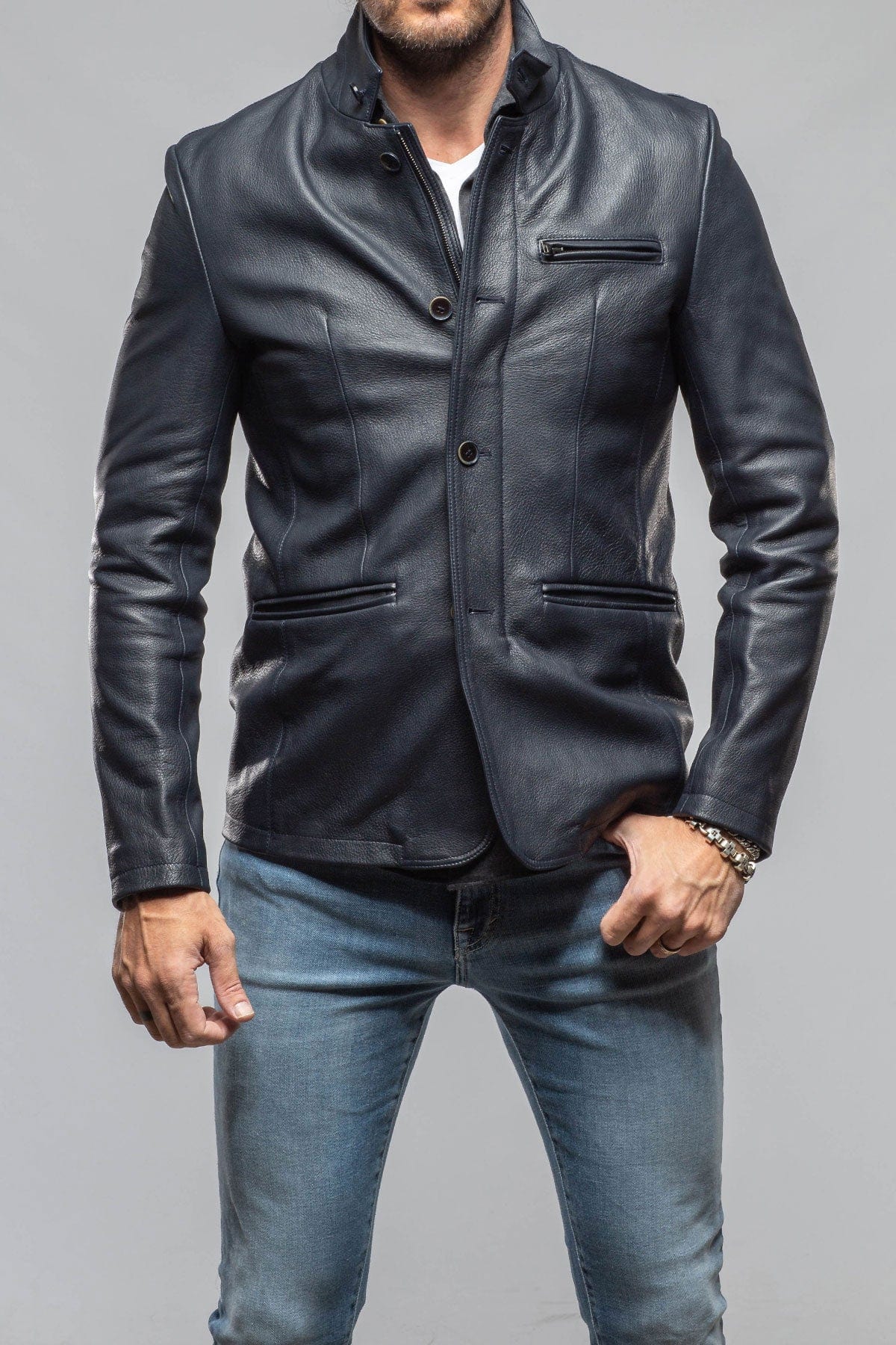 Axel's Florence Collection Venice Deerskin Jacket In Blue Mens - Outerwear - Leather