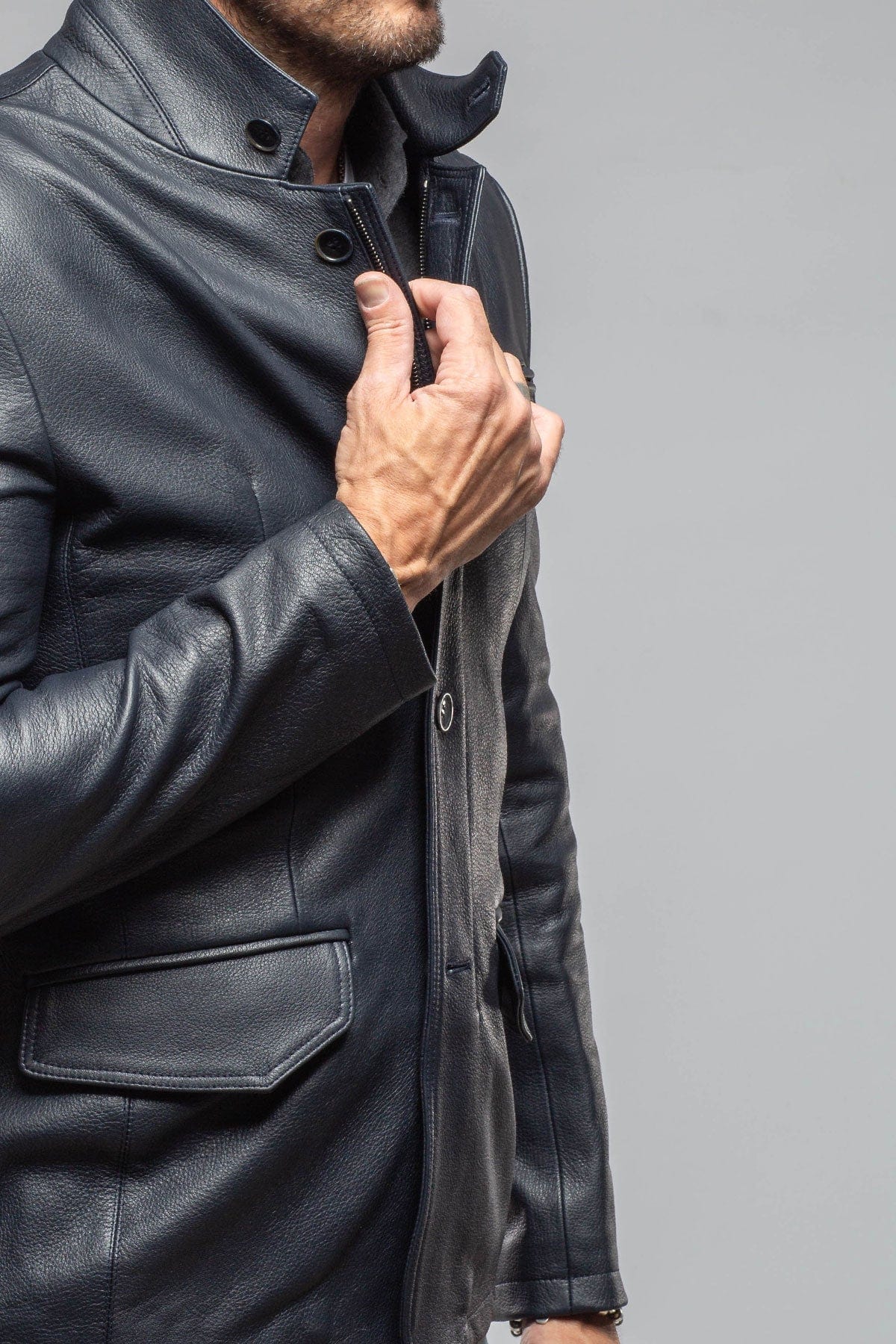 Axel's Florence Collection Venice Deerskin Jacket In Blue Mens - Outerwear - Leather