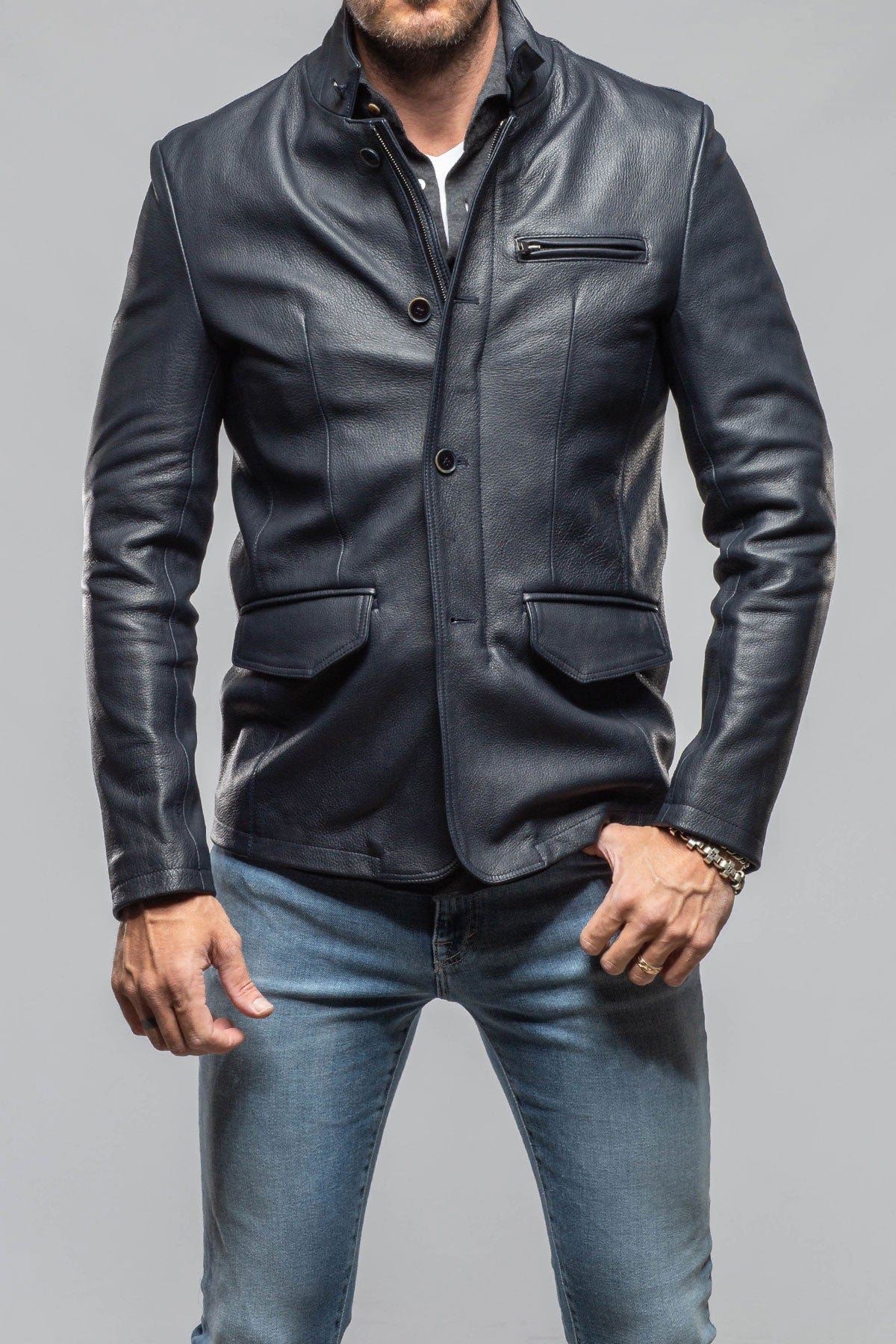 Axel's Florence Collection Venice Deerskin Jacket In Blue Mens - Outerwear - Leather