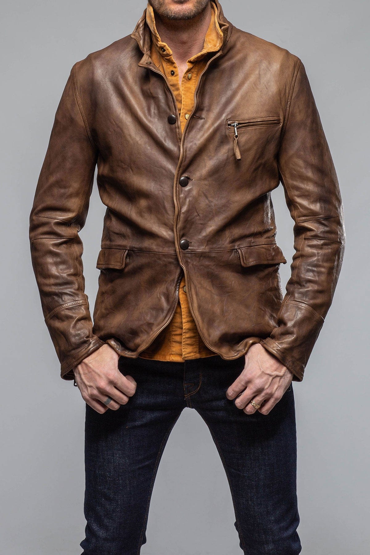 BRUNELLESCHI レザー ハリントンジャケット キャメル イタリア製 Axel's Renegade by Garrett Chance Leather Blazer In Chocolate
