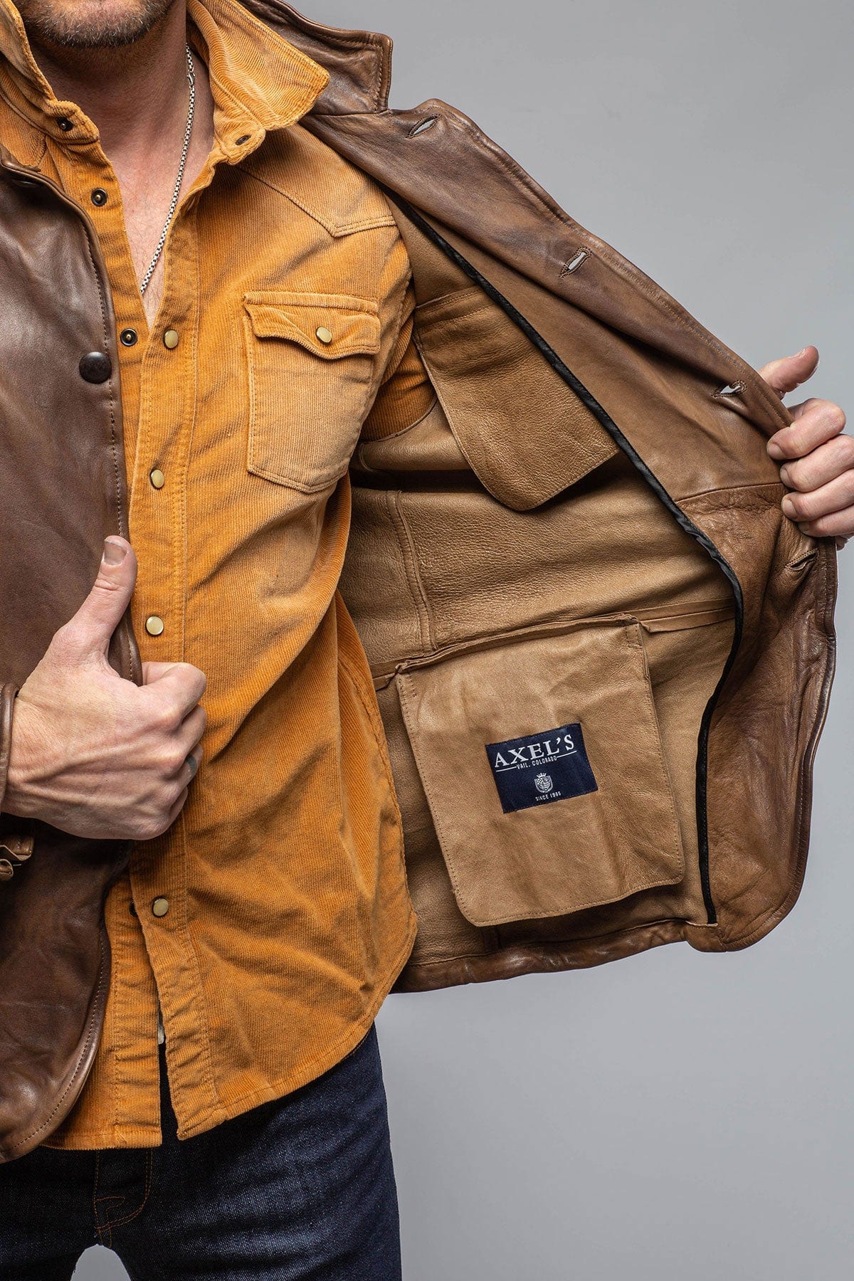 BRUNELLESCHI レザー ハリントンジャケット キャメル イタリア製 Axel's Renegade by Garrett Chance Leather Blazer In Chocolate
