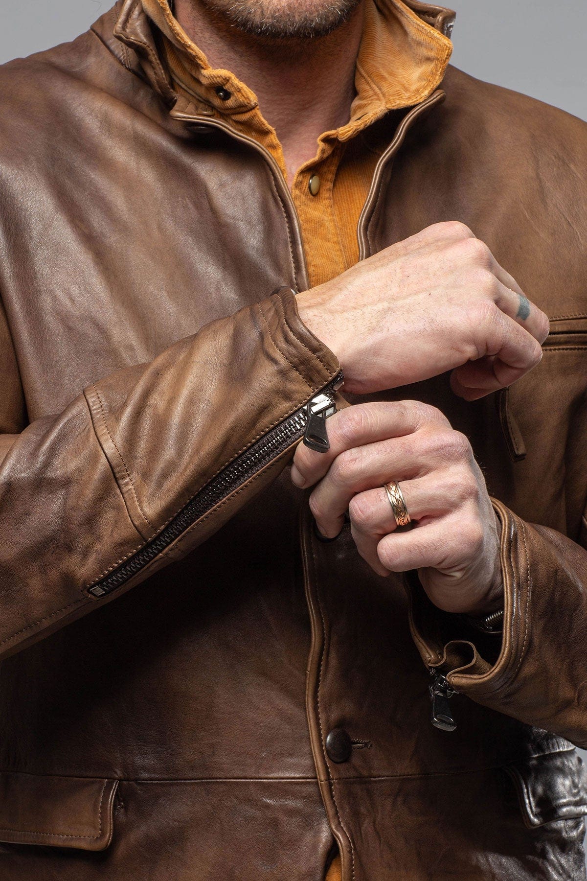 BRUNELLESCHI レザー ハリントンジャケット キャメル イタリア製 Axel's Renegade by Garrett Chance Leather Blazer In Chocolate