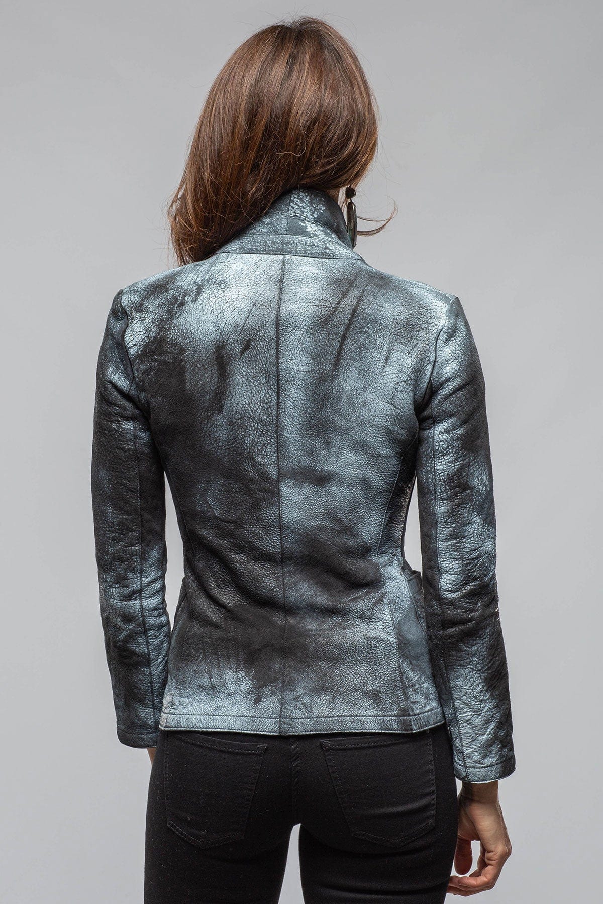 Axel's-Garr Greta Distressed Leather Blazer In Charcoal Ladies - Outerwear - Leather