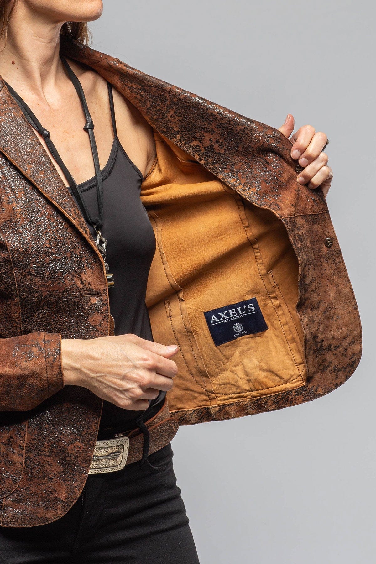 Axel's Renegade Greta Distressed Leather Blazer In Tobacco | Ladies - Outerwear - Leather