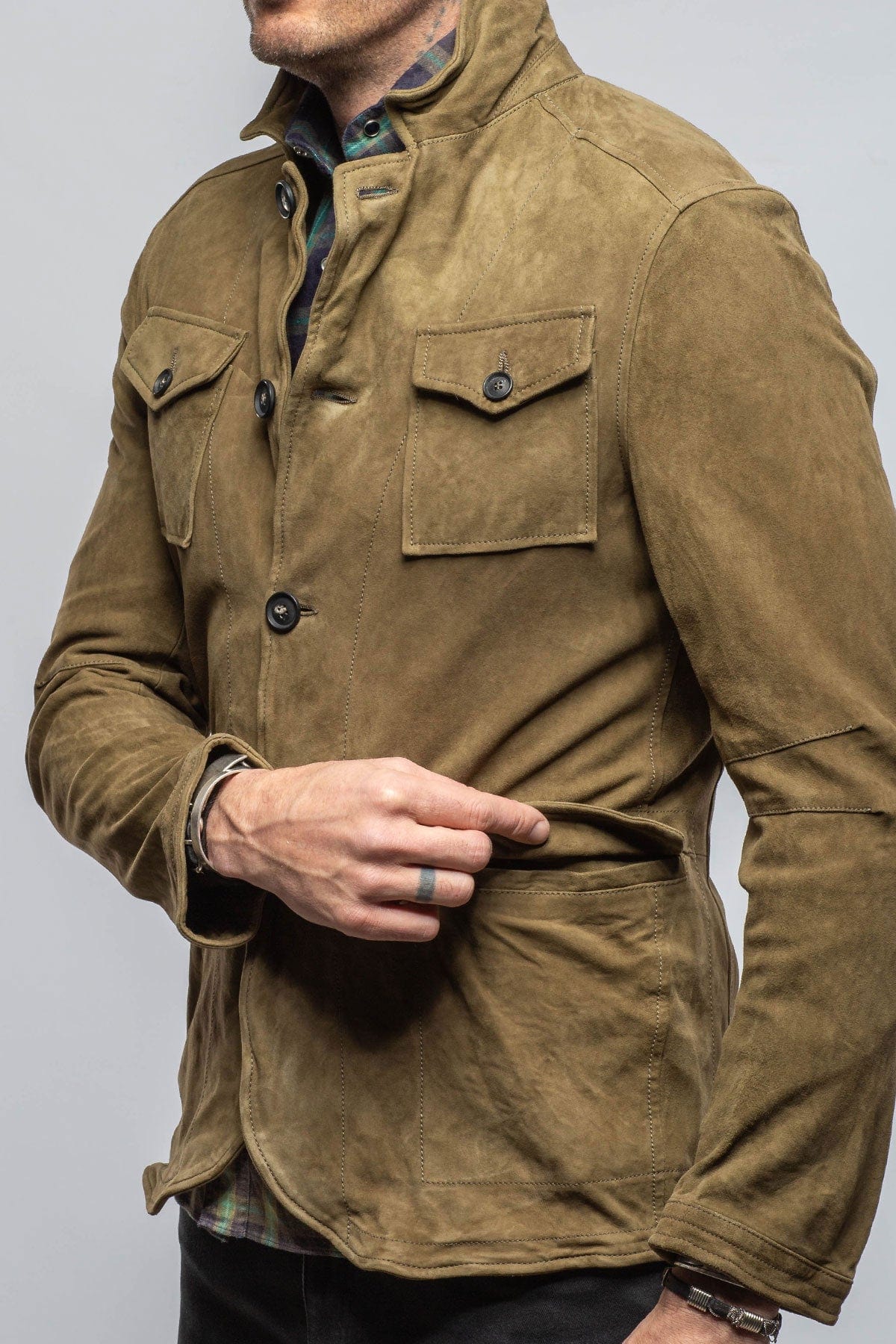 Axel's Renegade Suede 4 Pocket Jacket In Salvia | Mens - Outerwear - Leather