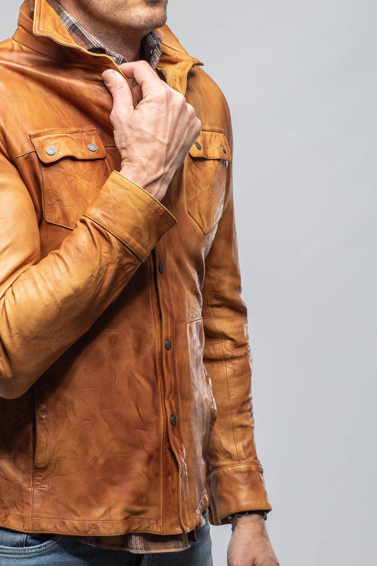 Axel's Renegade by Garrett Tame Leather Shirt In Antique Brown
