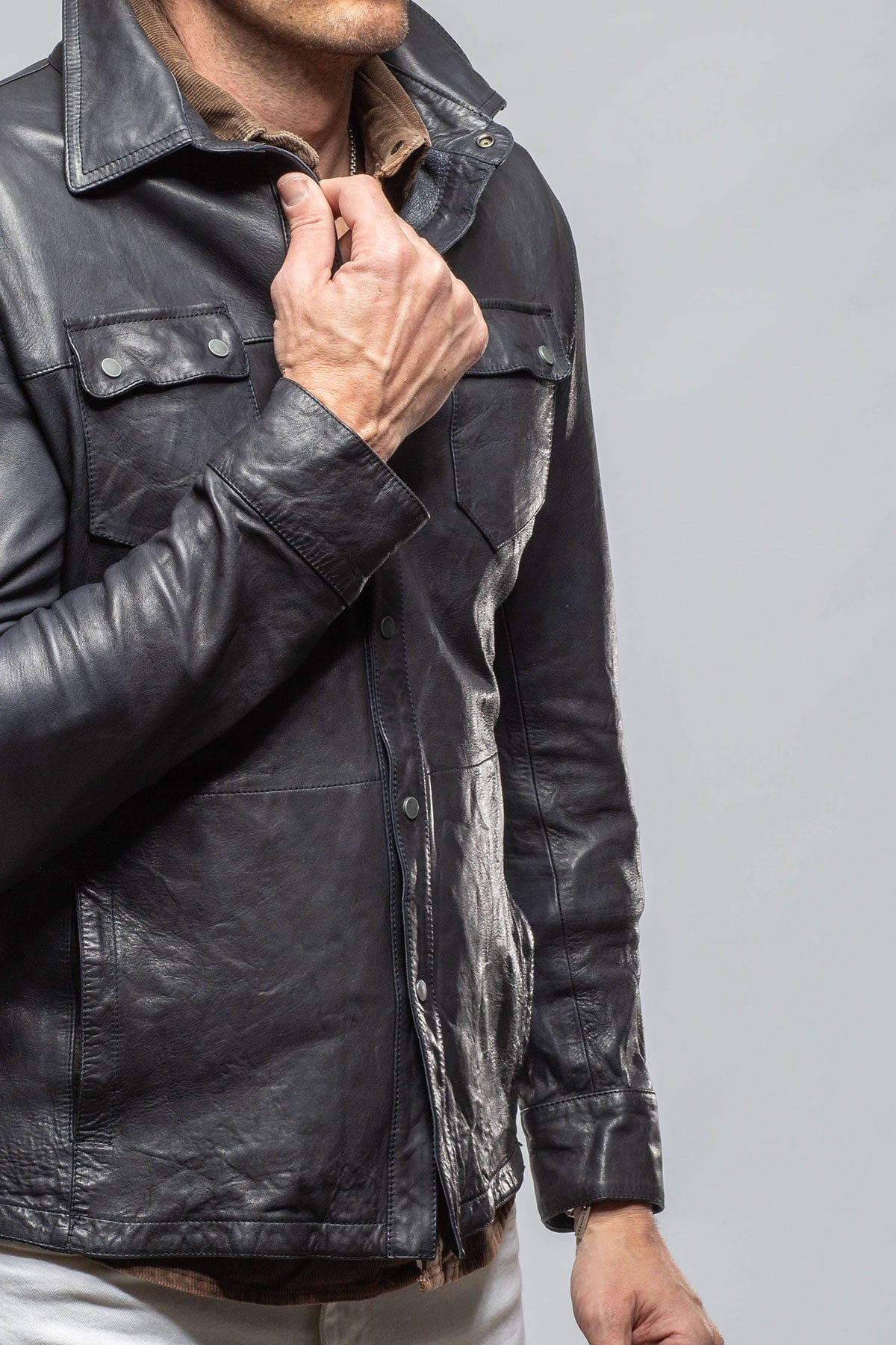 Axel's Renegade Tame Leather Shirt In Navy | Mens - Outerwear - Leather