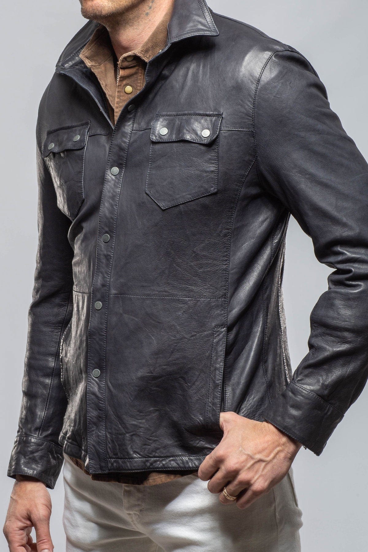 Axel's Renegade Tame Leather Shirt In Navy | Mens - Outerwear - Leather