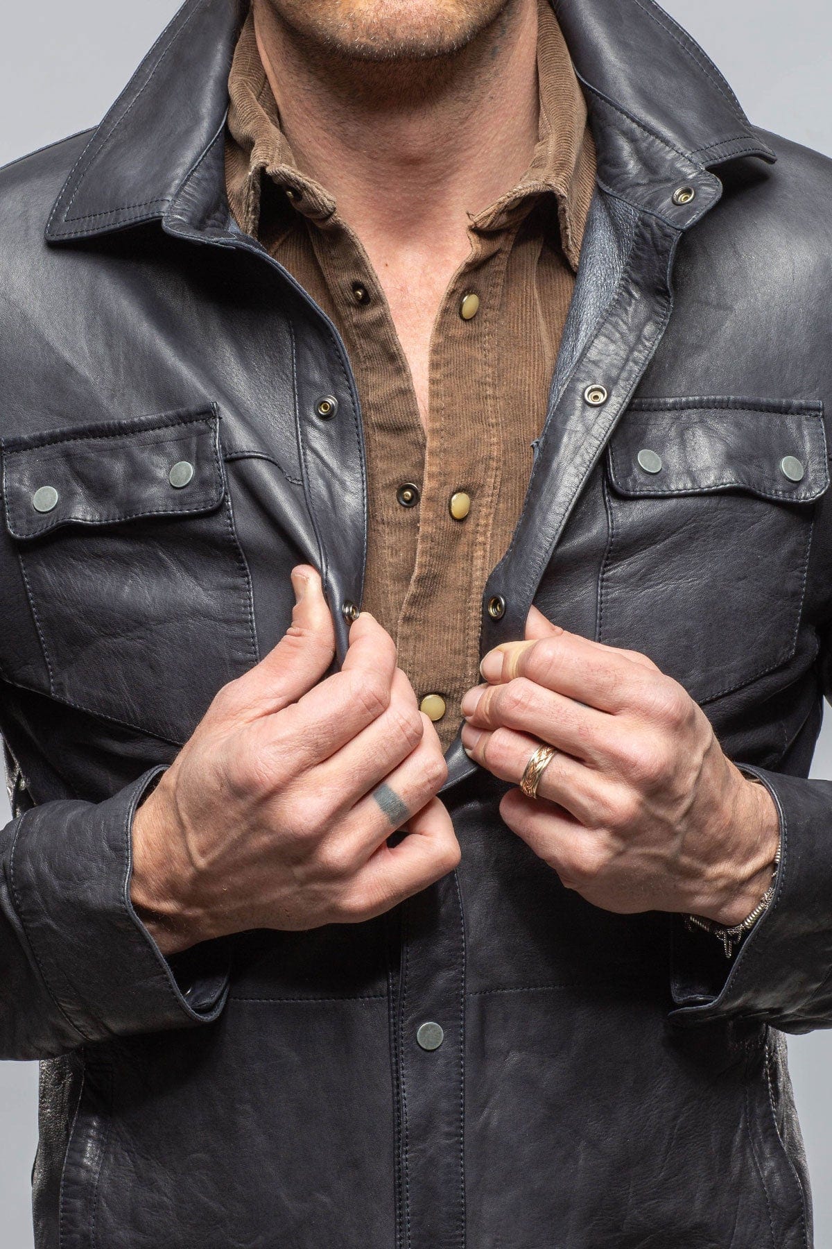 Axel's Renegade Tame Leather Shirt In Navy | Mens - Outerwear - Leather