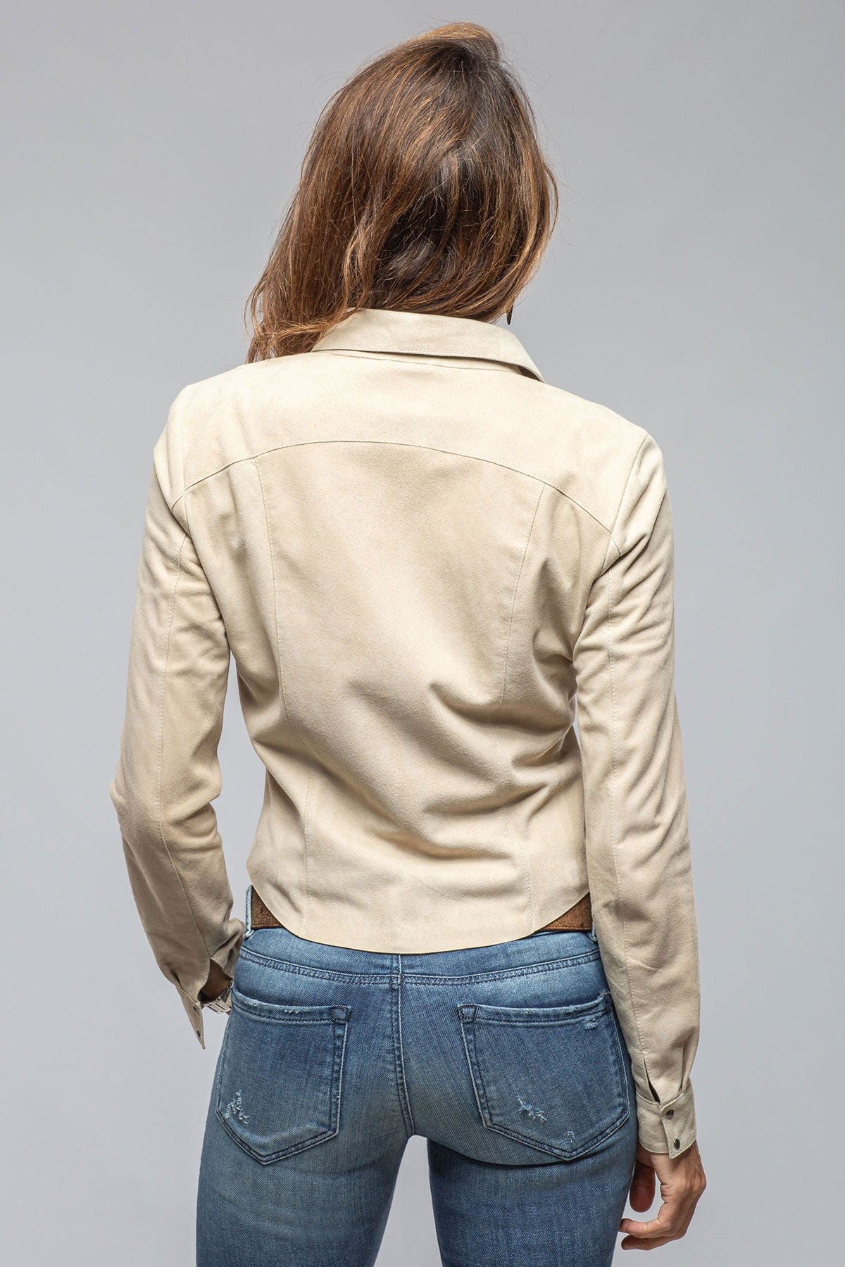 Giulia Suede Snap Shirt in Stone - AXEL'S