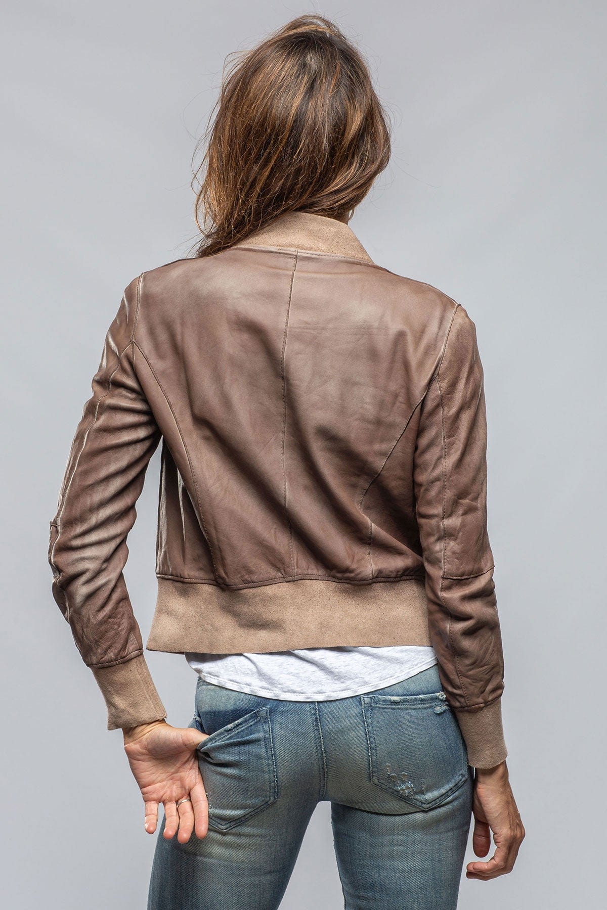 Mila Lightweight Leather Jacket In Stone - AXEL'S