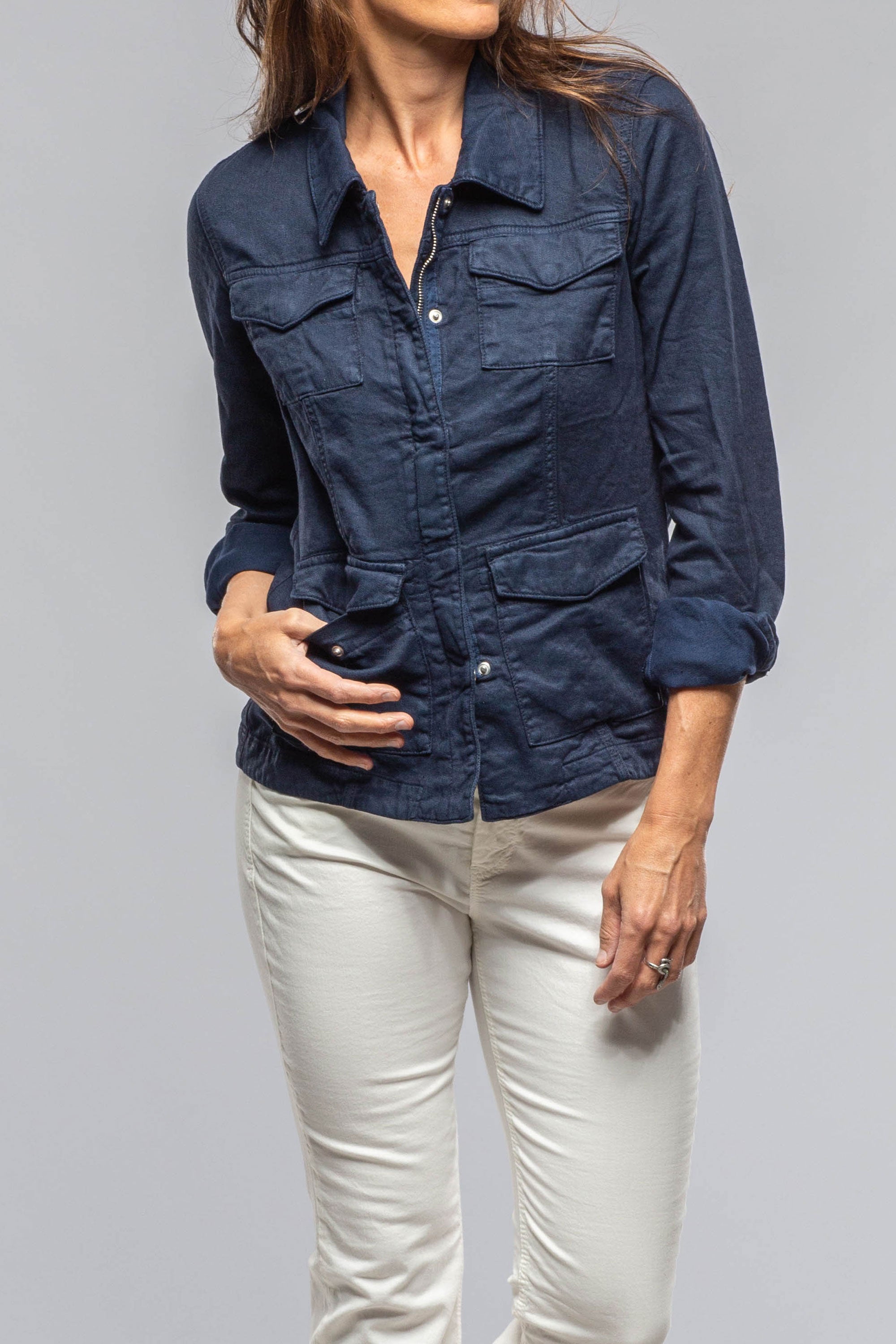 Beale Cotton Linen Jacket In Navy - AXEL'S