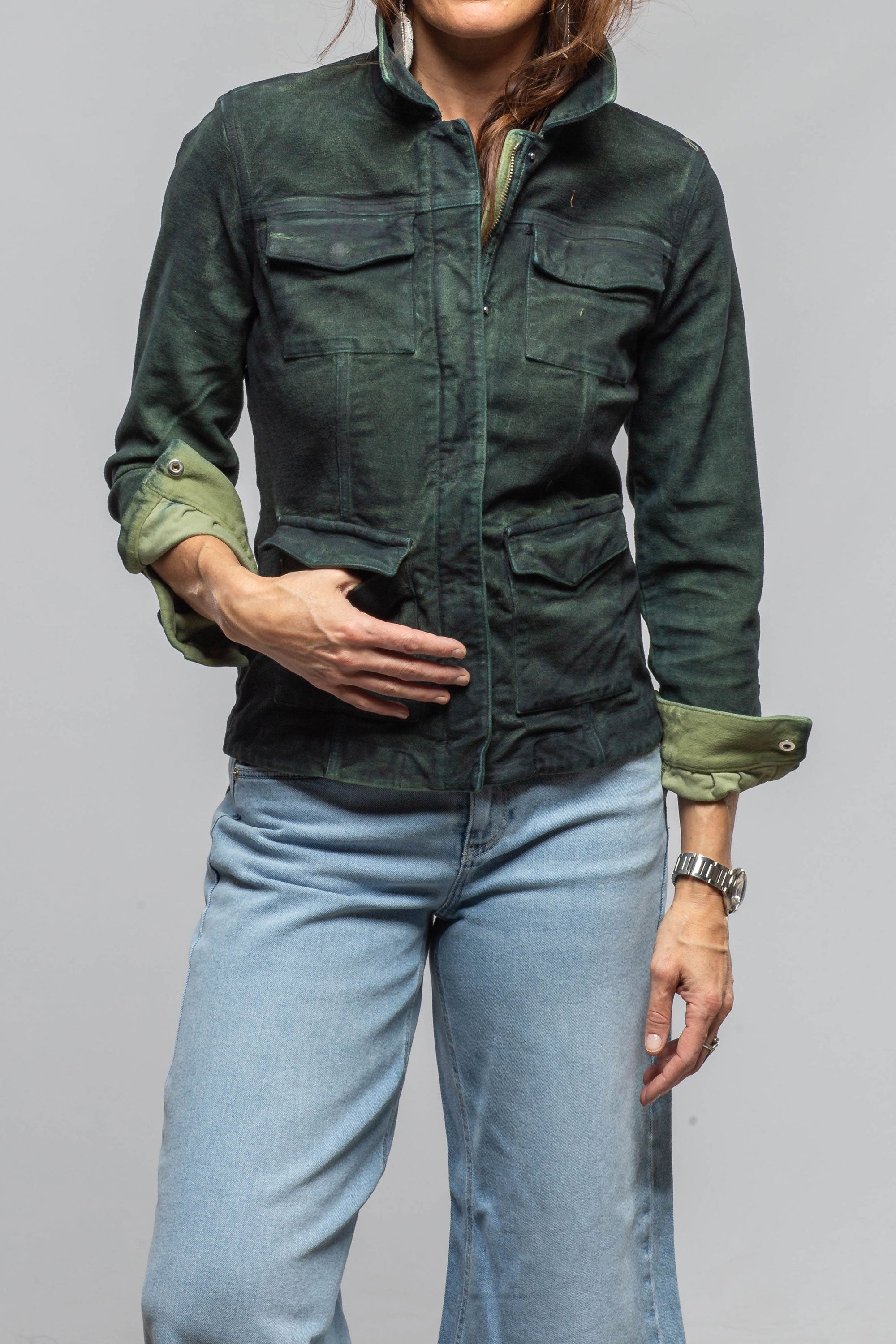 Axel's Premium Denim Beale Over-Dyed Moleskin Jacket In Avocado Ladies - Outerwear - Lightweight