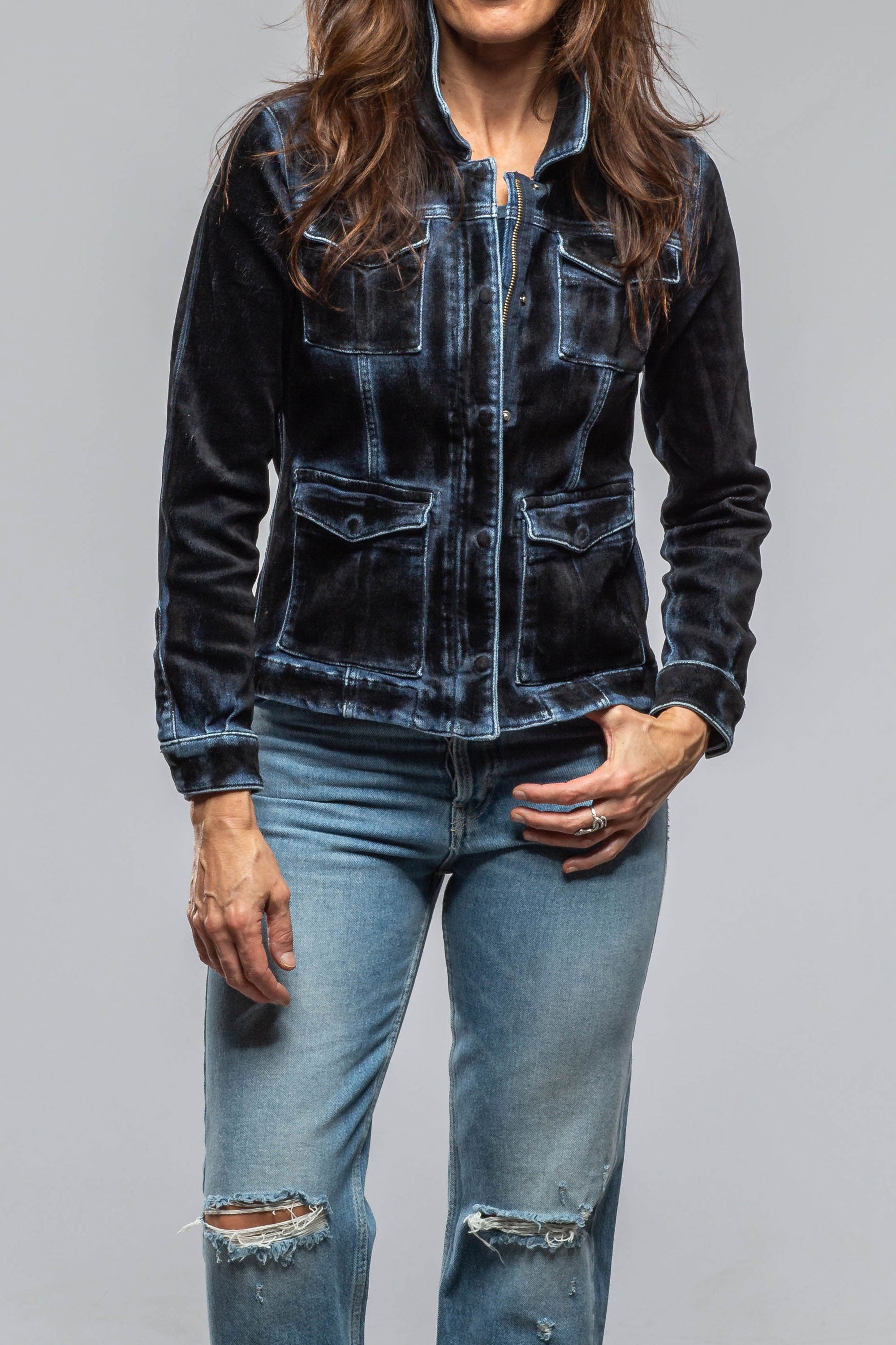 Axel's Premium Denim Beale Velvet Denim Jacket In Navy Ladies - Outerwear - Lightweight