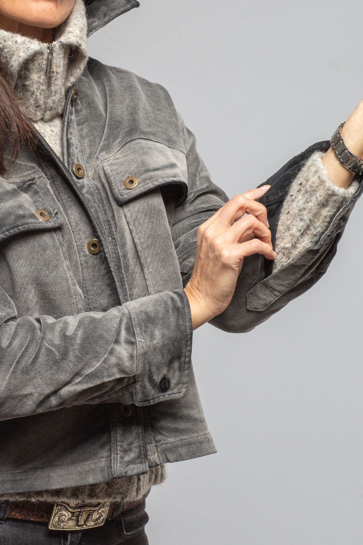 Axel's Premium Denim Betel Short Moleskin Jacket In Anthracite Ladies - Outerwear - Lightweight