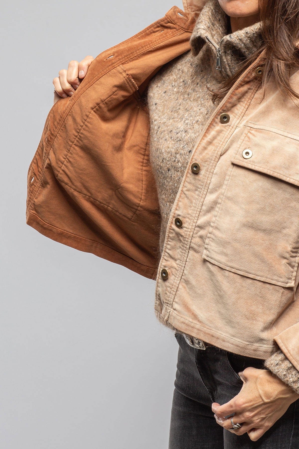 Axel's Premium Denim Betel Short Moleskin Jacket In Bleached Rust
