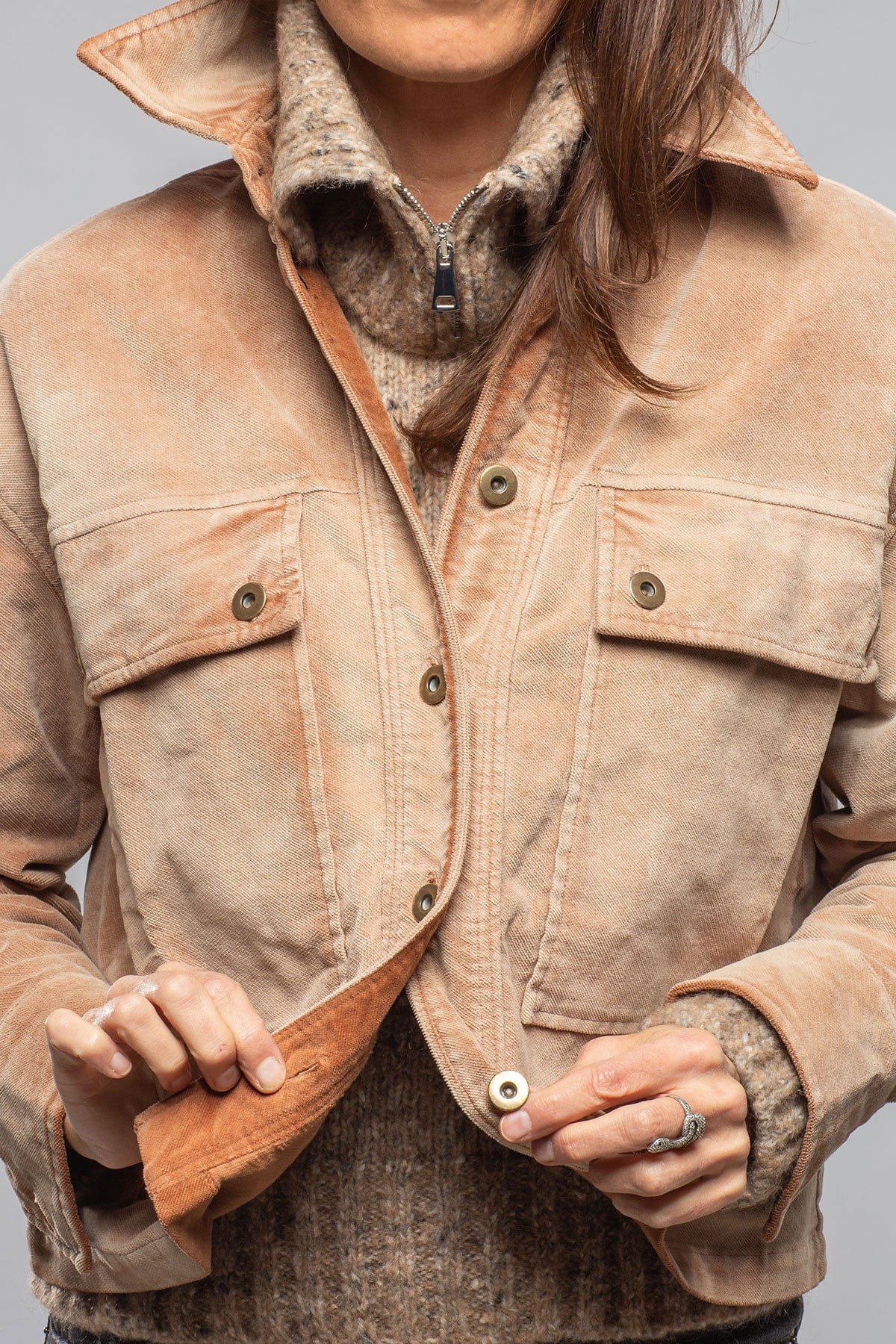 Axel's Premium Denim Betel Short Moleskin Jacket In Bleached Rust Ladies - Outerwear - Lightweight