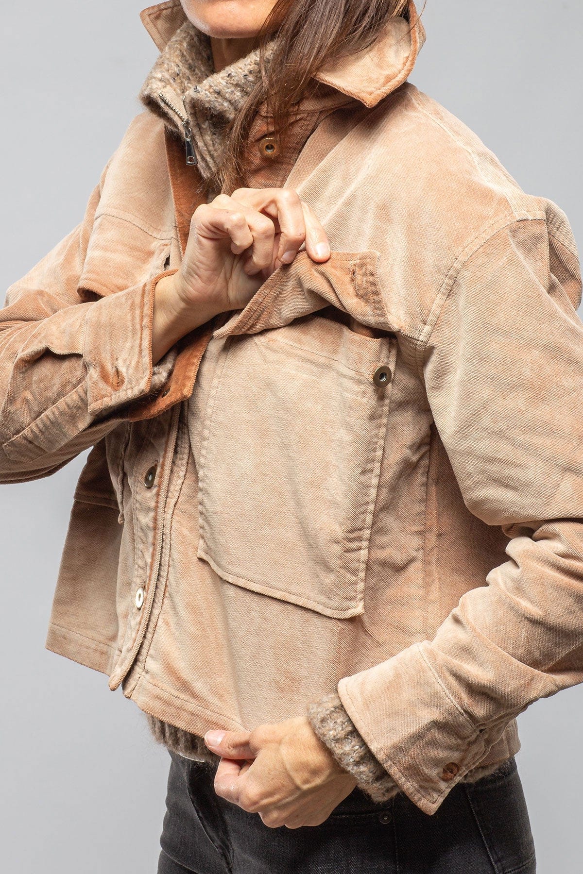 Axel's Premium Denim Betel Short Moleskin Jacket In Bleached Rust