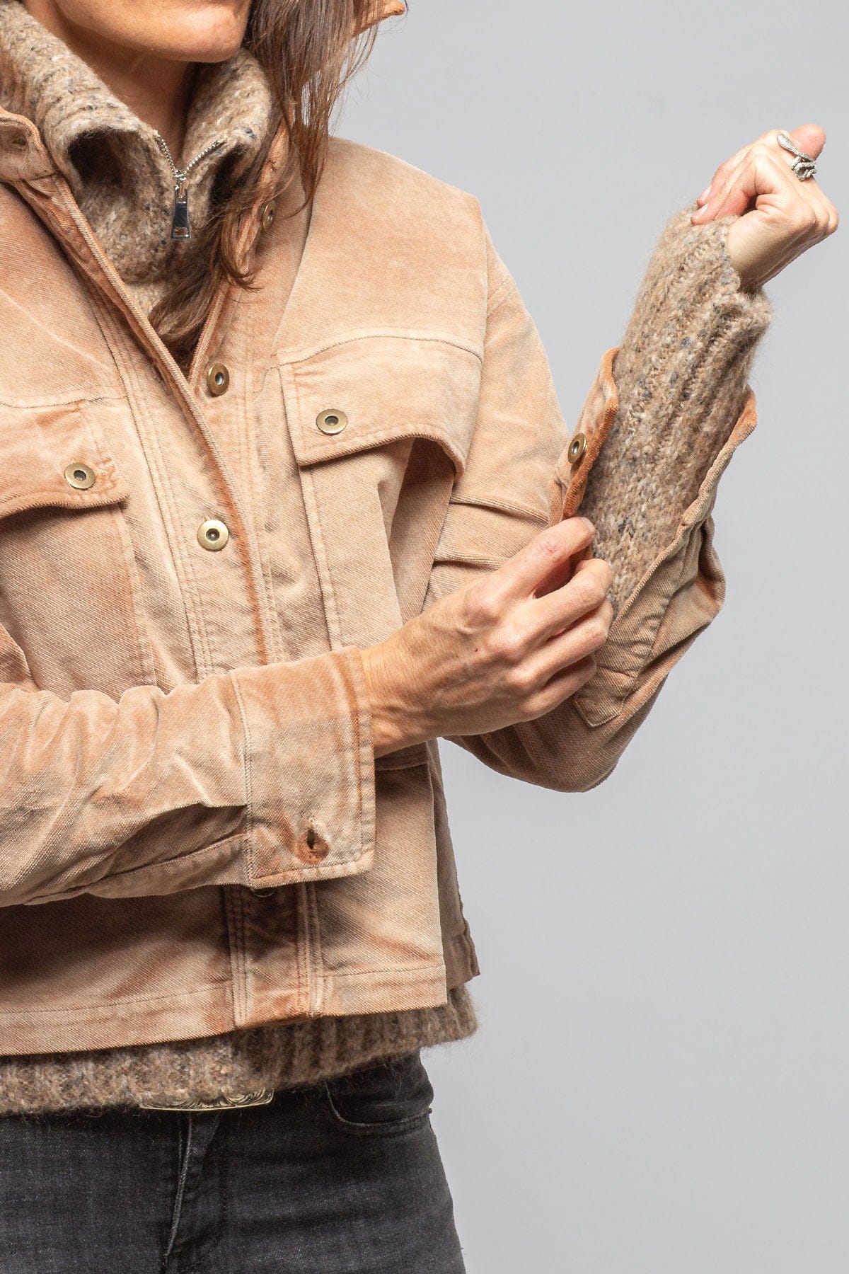 Axel's Premium Denim Betel Short Moleskin Jacket In Bleached Rust