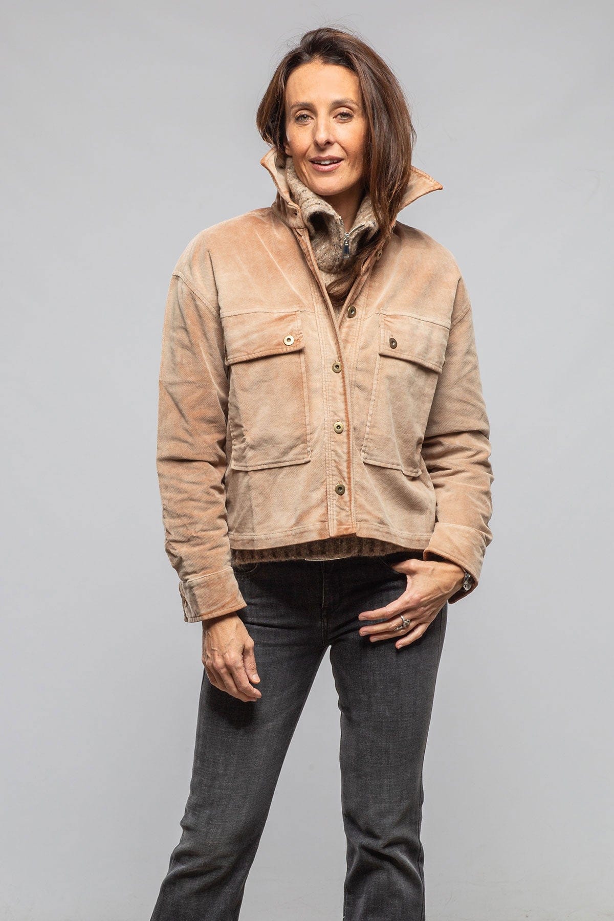 Axel's Premium Denim Betel Short Moleskin Jacket In Bleached Rust