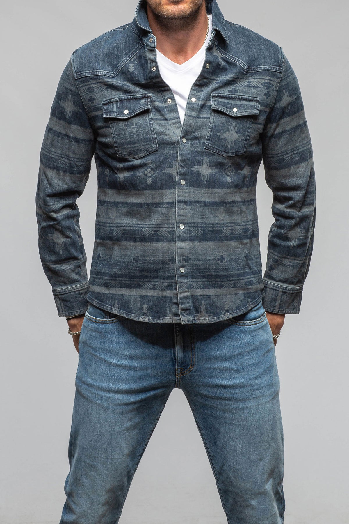 Axel's Premium Denim Cisco Printed Western Snap Shirt Mens - Snap Shirts