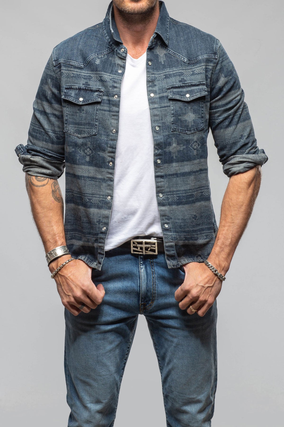 Axel's Premium Denim Cisco Printed Western Snap Shirt Mens - Snap Shirts
