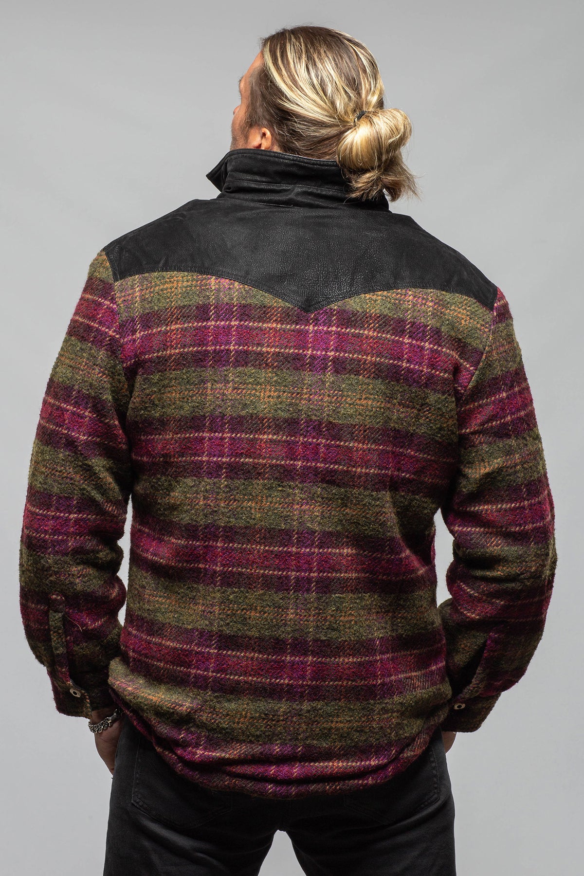 Axel's Premium Denim Colter JZ Plaid Sherpa Jacket In Olive Wine Mens - Outerwear - Lightweight