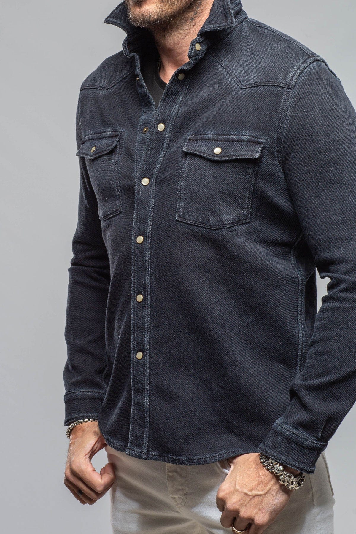 Axel's Premium Denim Cutter Knit Snap Shirt In Anthracite Mens - Snap Shirts