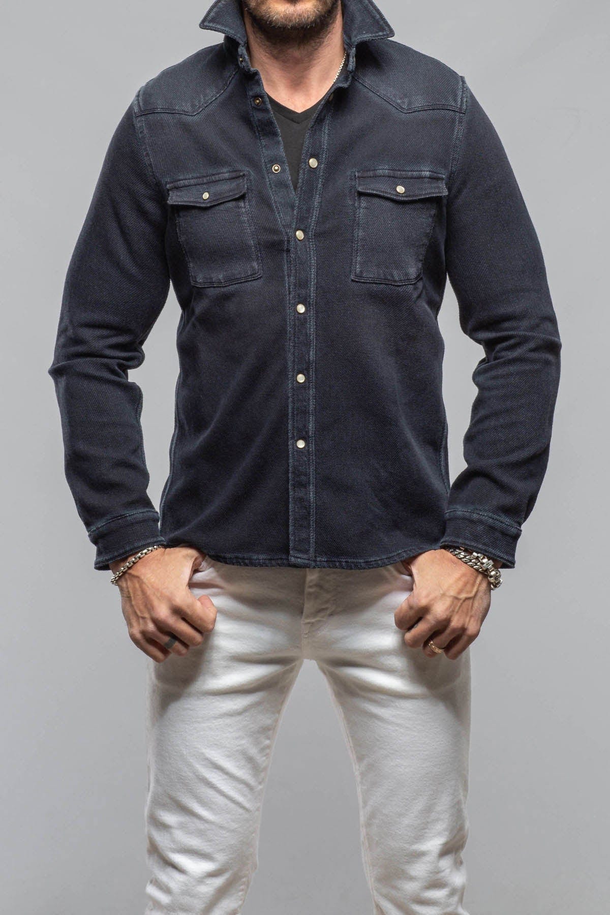 Axel's Premium Denim Cutter Knit Snap Shirt In Anthracite Mens - Snap Shirts