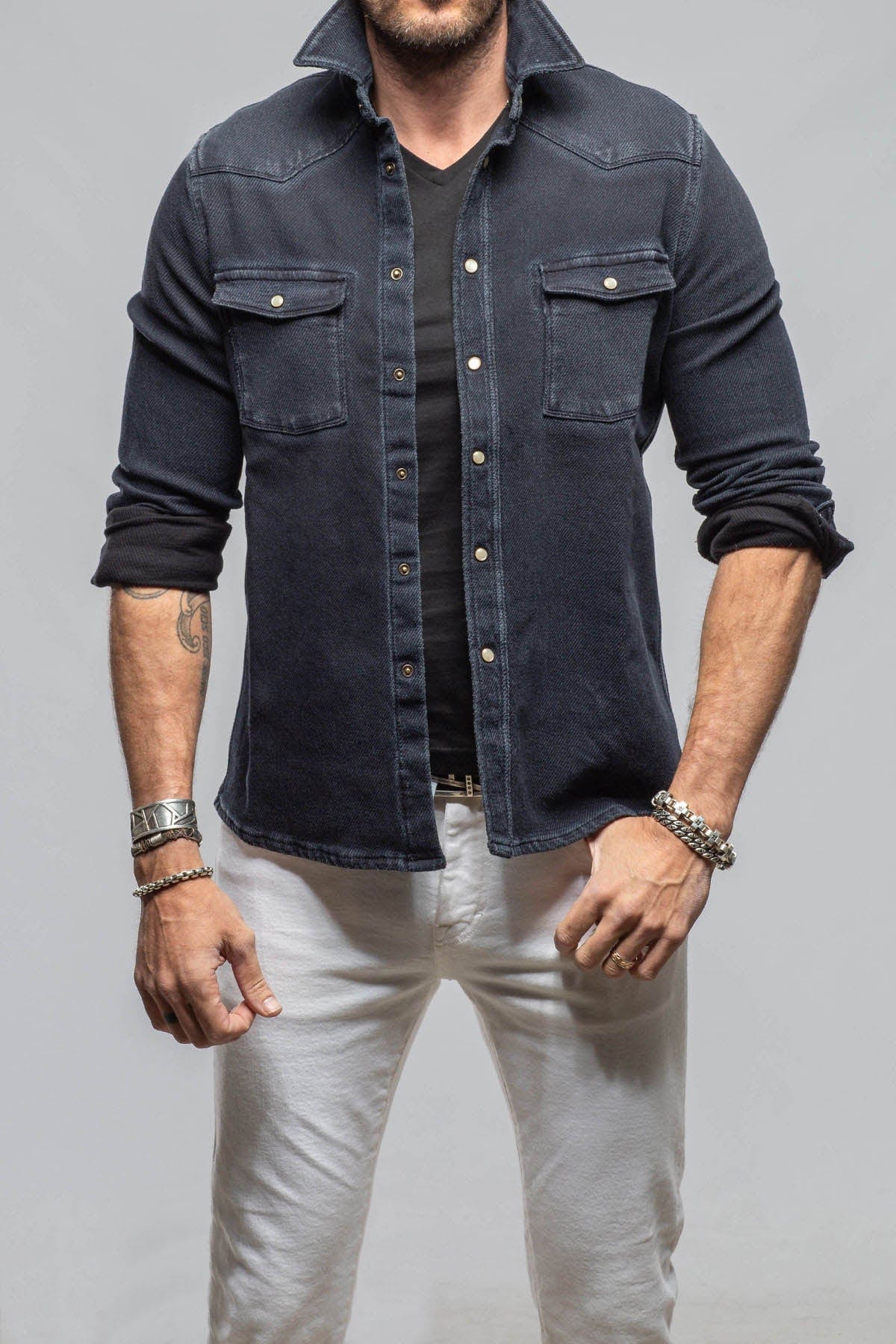 Axel's Premium Denim Cutter Knit Snap Shirt In Anthracite Mens - Snap Shirts