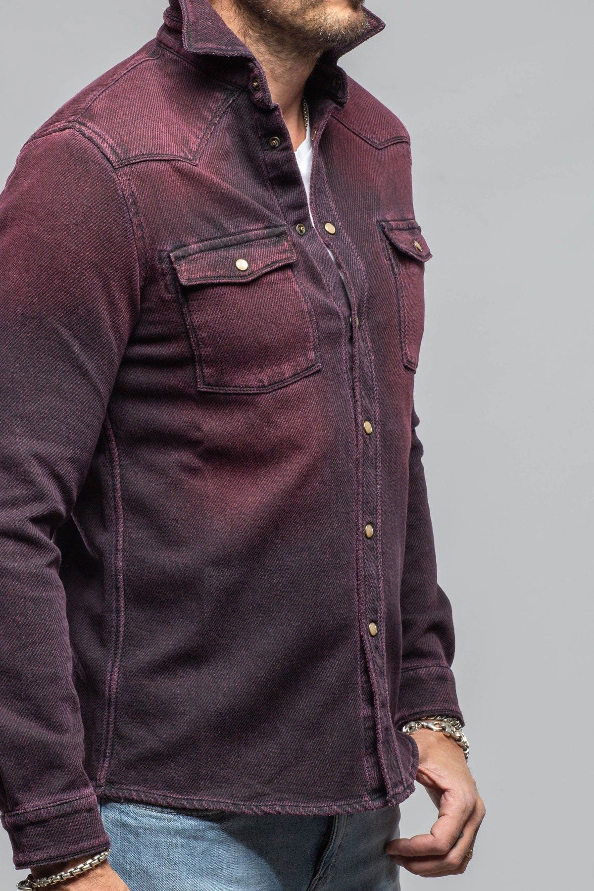 Axel's Premium Denim Cutter Knit Snap Shirt In Bordeaux Mens - Snap Shirts