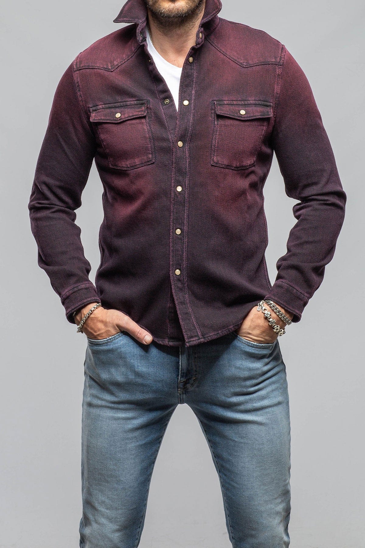 Axel's Premium Denim Cutter Knit Snap Shirt In Bordeaux Mens - Snap Shirts