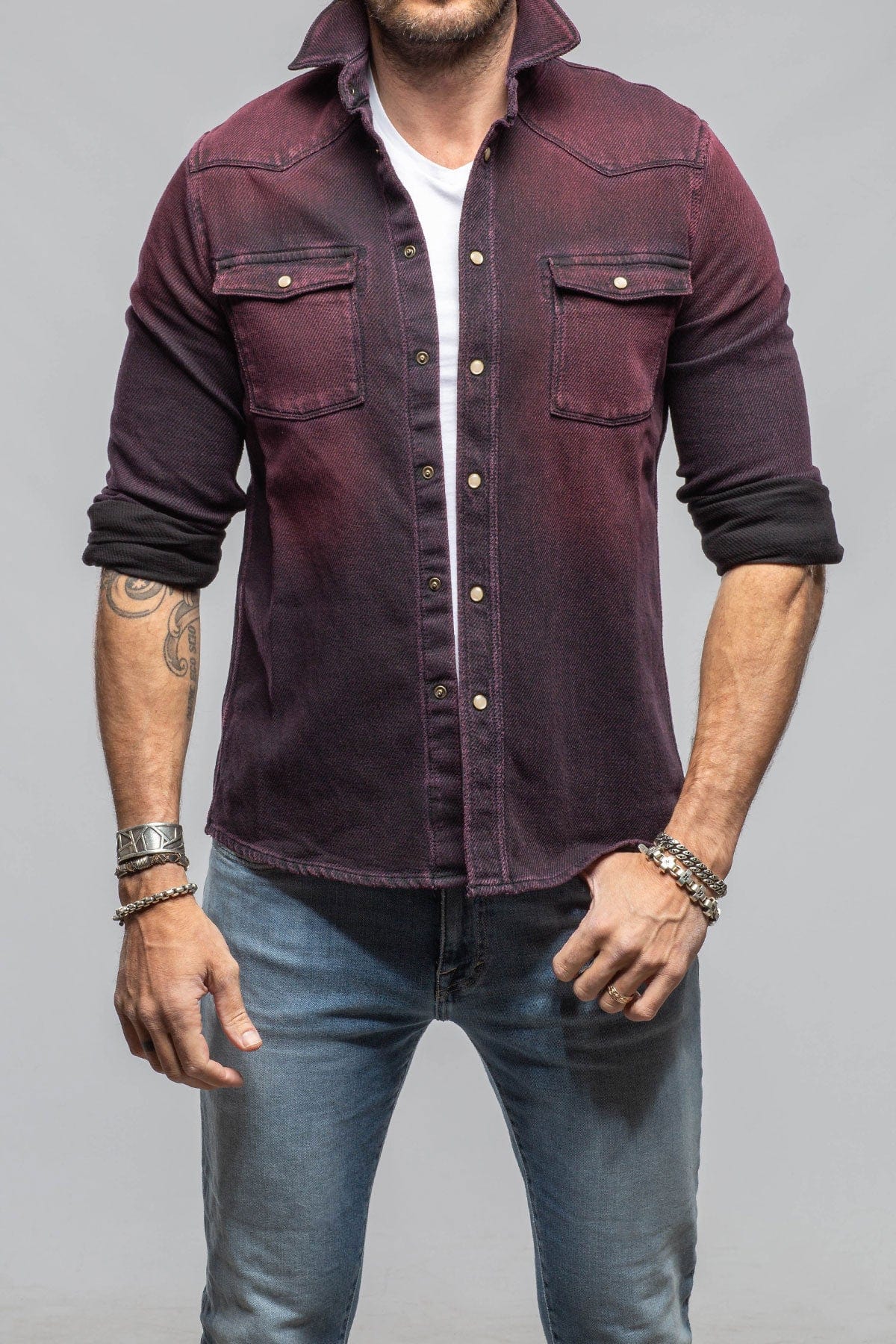 Axel's Premium Denim Cutter Knit Snap Shirt In Bordeaux Mens - Snap Shirts