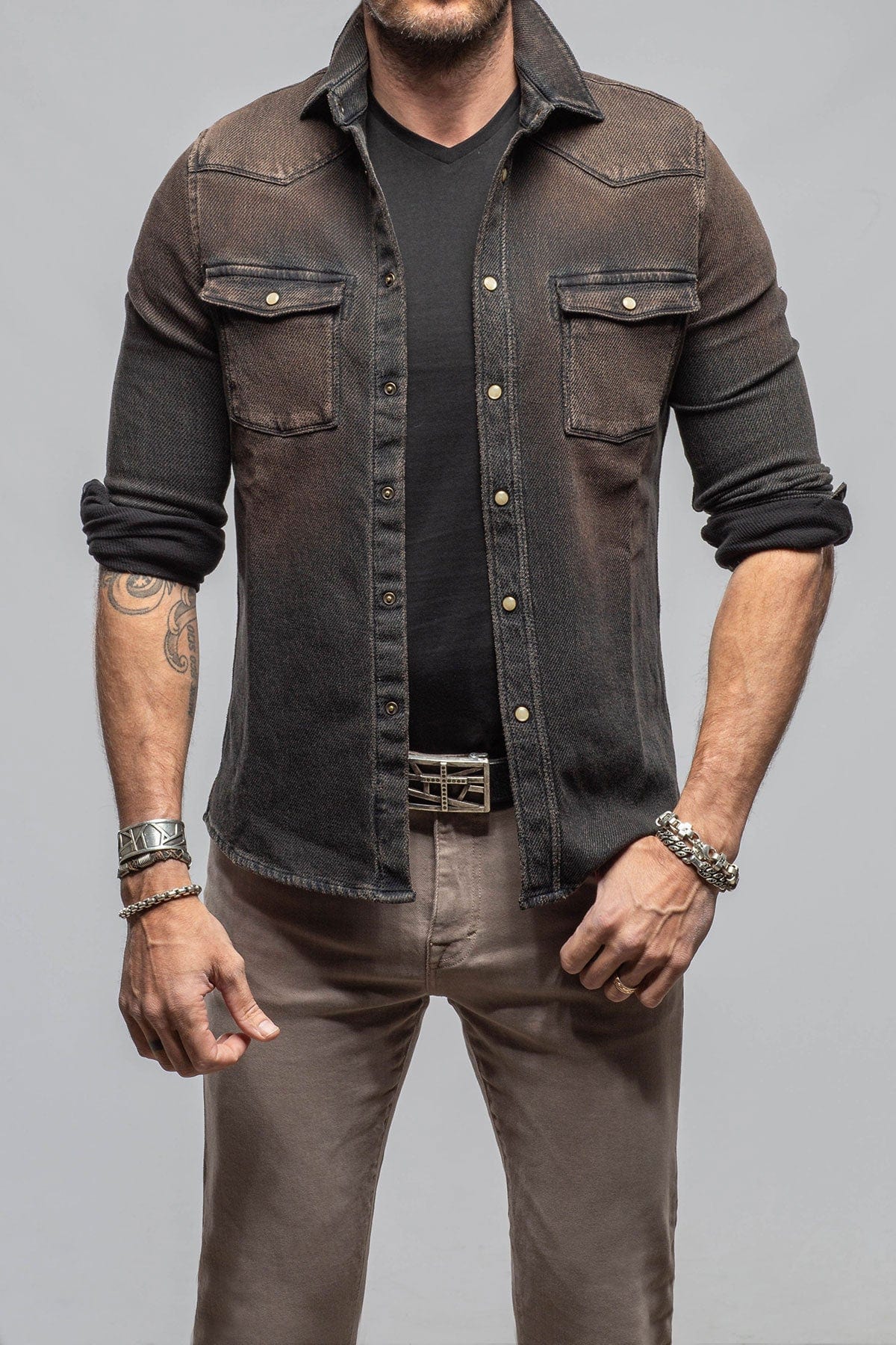 Axel's Premium Denim Cutter Knit Snap Shirt In Desert Mens - Snap Shirts