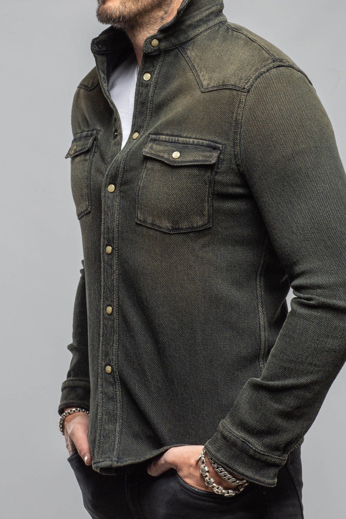 Axel's Premium Denim Cutter Knit Snap Shirt In Iguana Mens - Snap Shirts