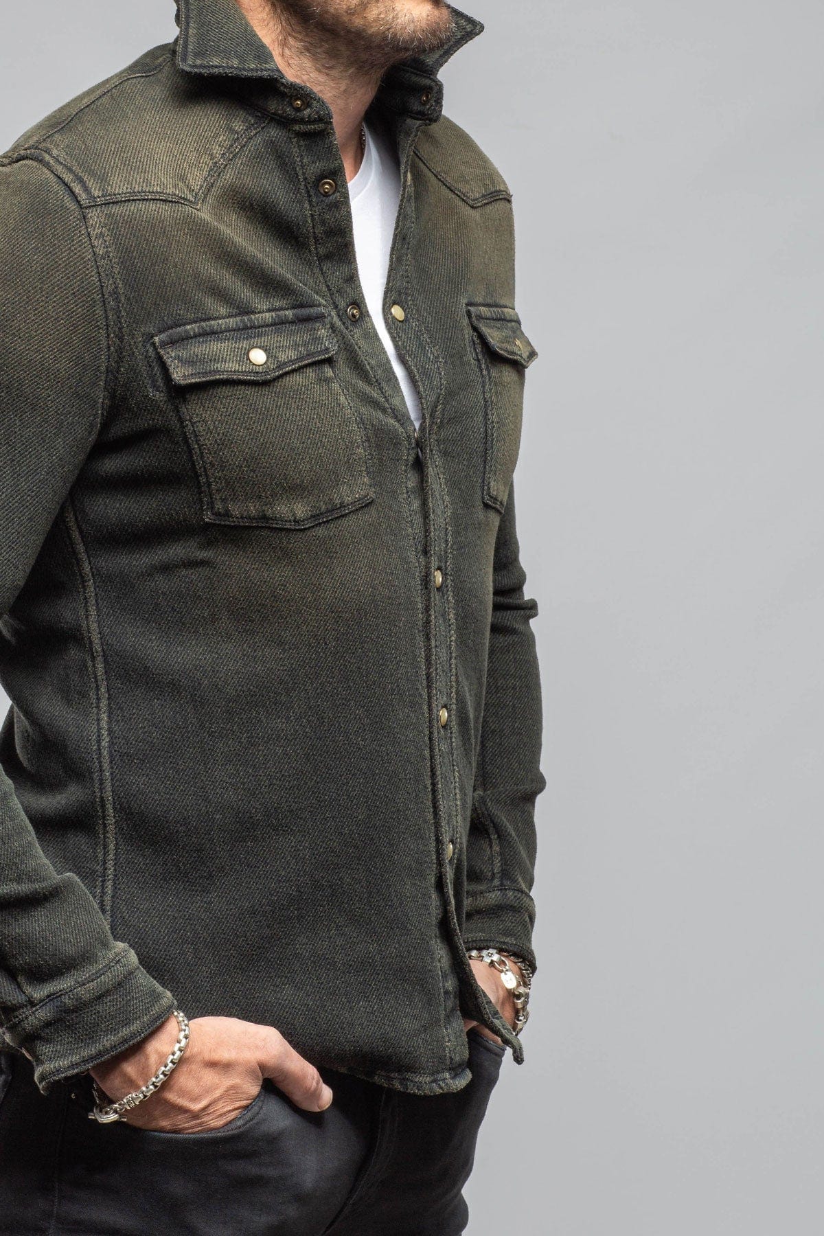 Axel's Premium Denim Cutter Knit Snap Shirt In Iguana Mens - Snap Shirts