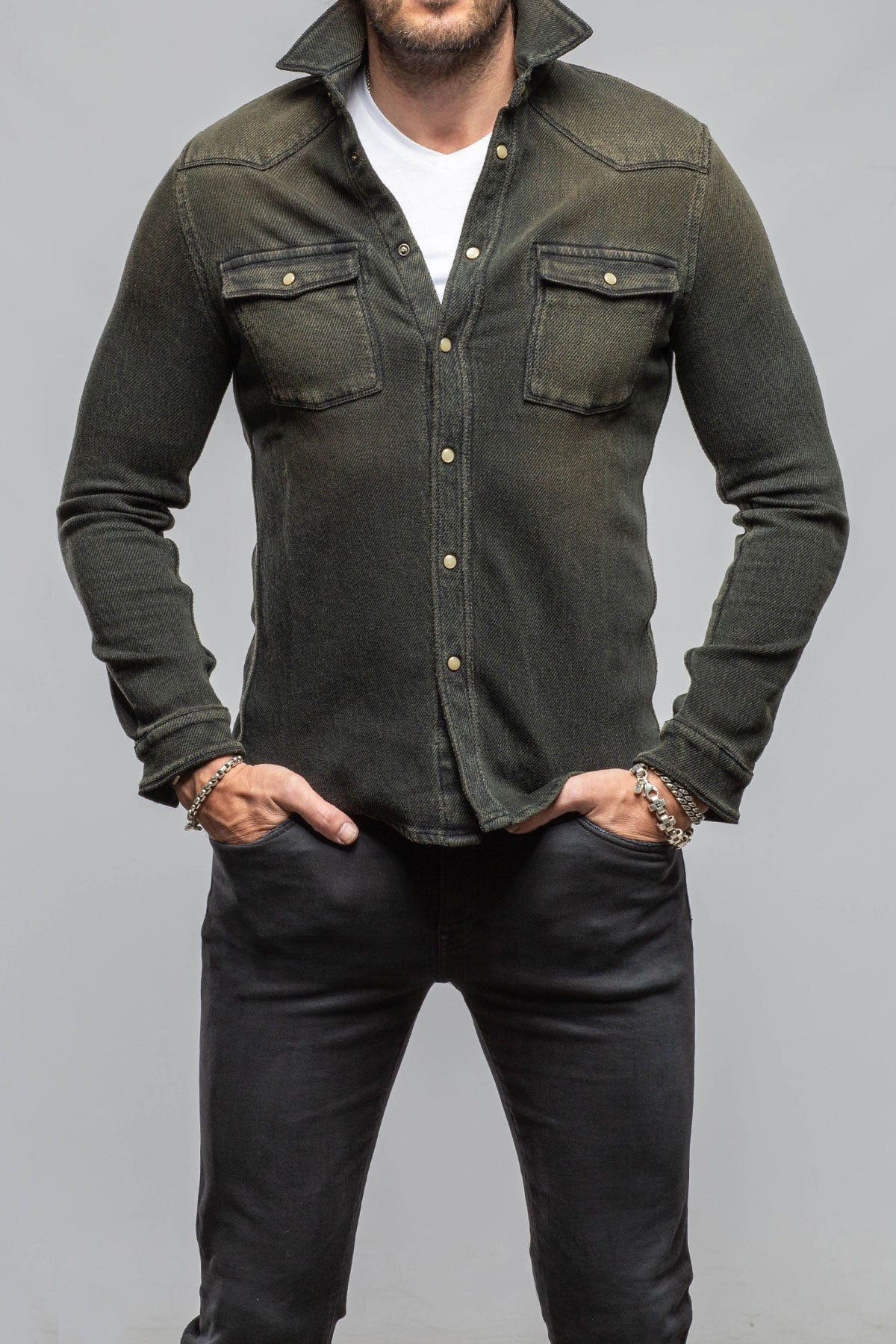 Axel's Premium Denim Cutter Knit Snap Shirt In Iguana Mens - Snap Shirts