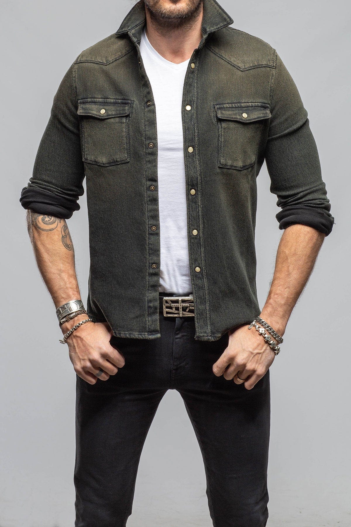 Axel's Premium Denim Cutter Knit Snap Shirt In Iguana Mens - Snap Shirts