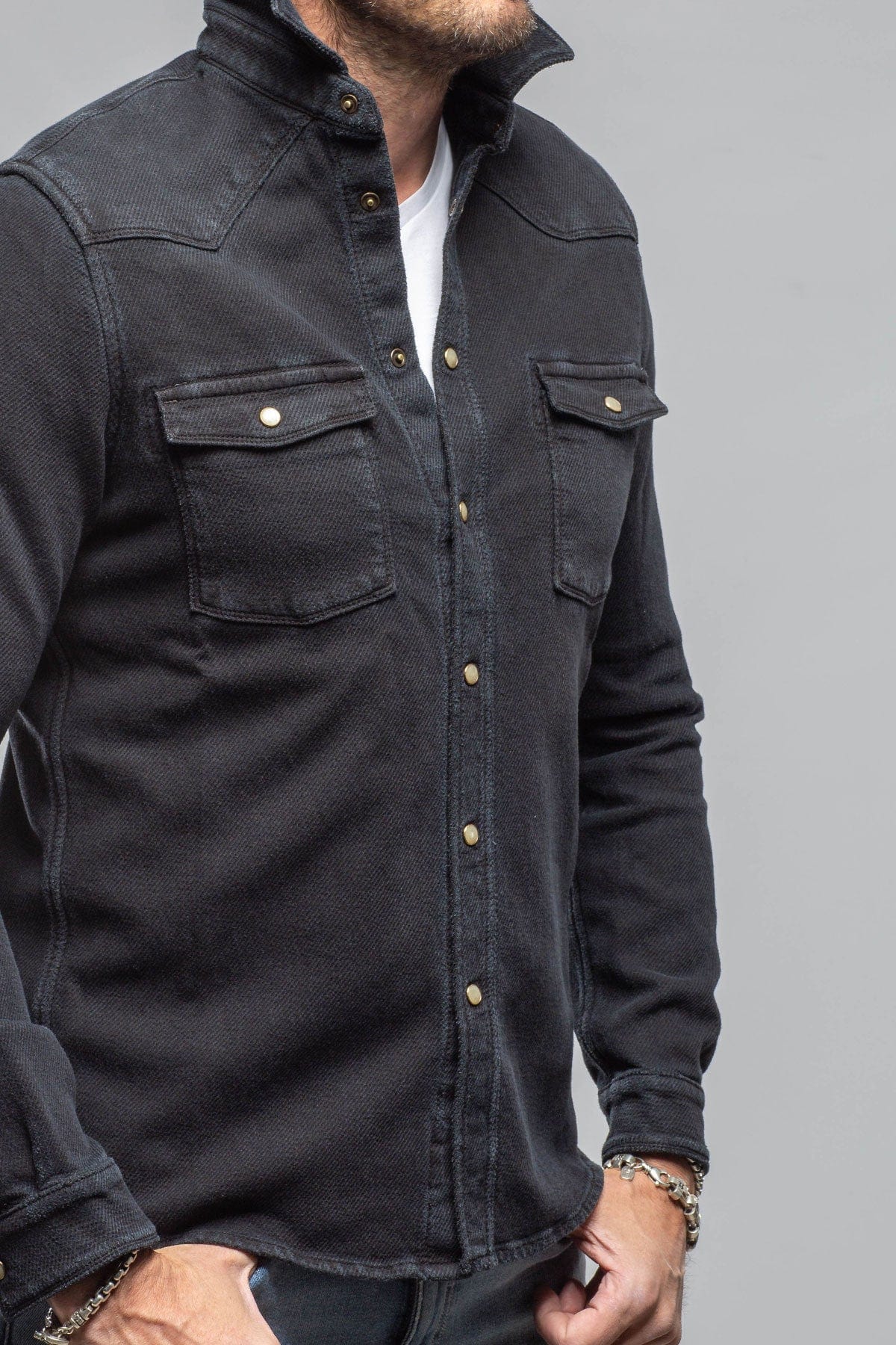 Axel's Premium Denim Cutter Knit Snap Shirt In Nero Mens - Snap Shirts