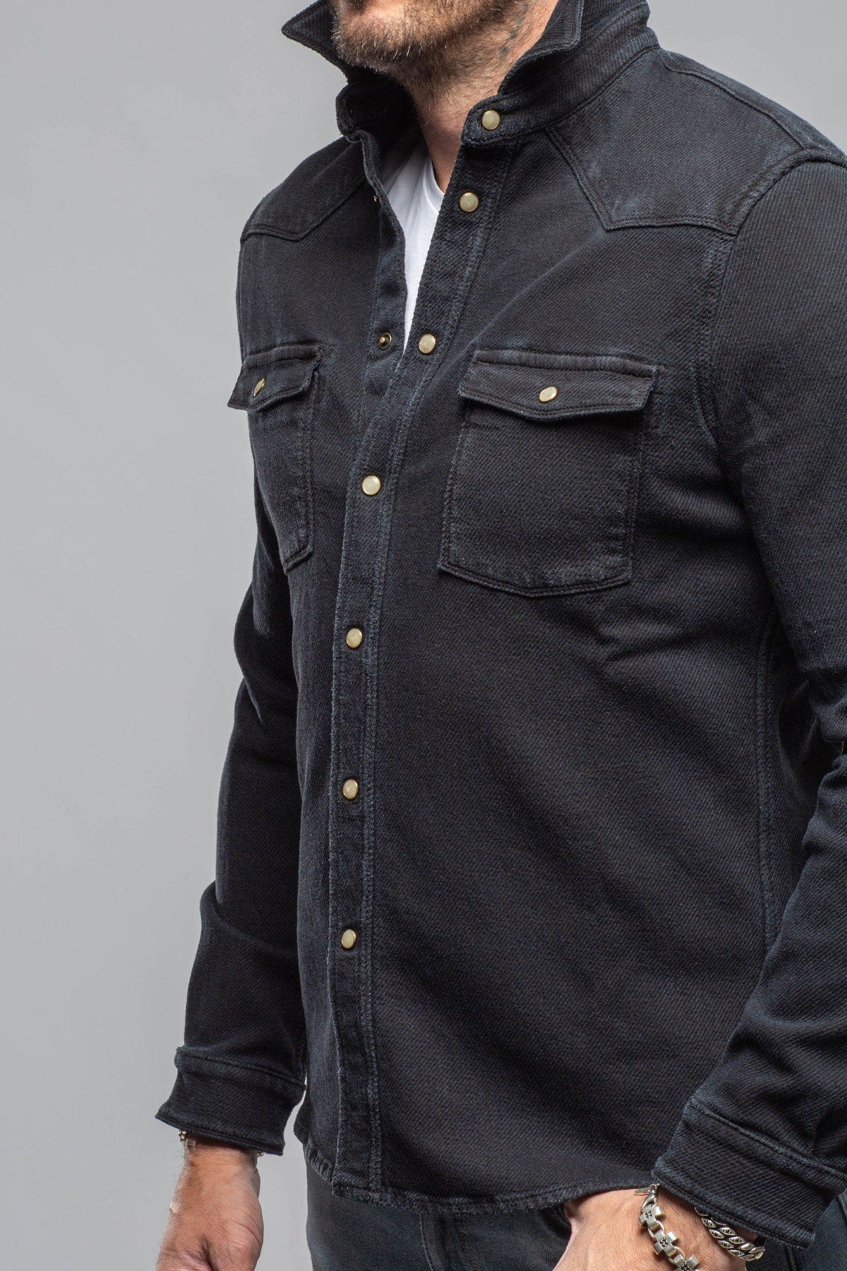 Axel's Premium Denim Cutter Knit Snap Shirt In Nero Mens - Snap Shirts